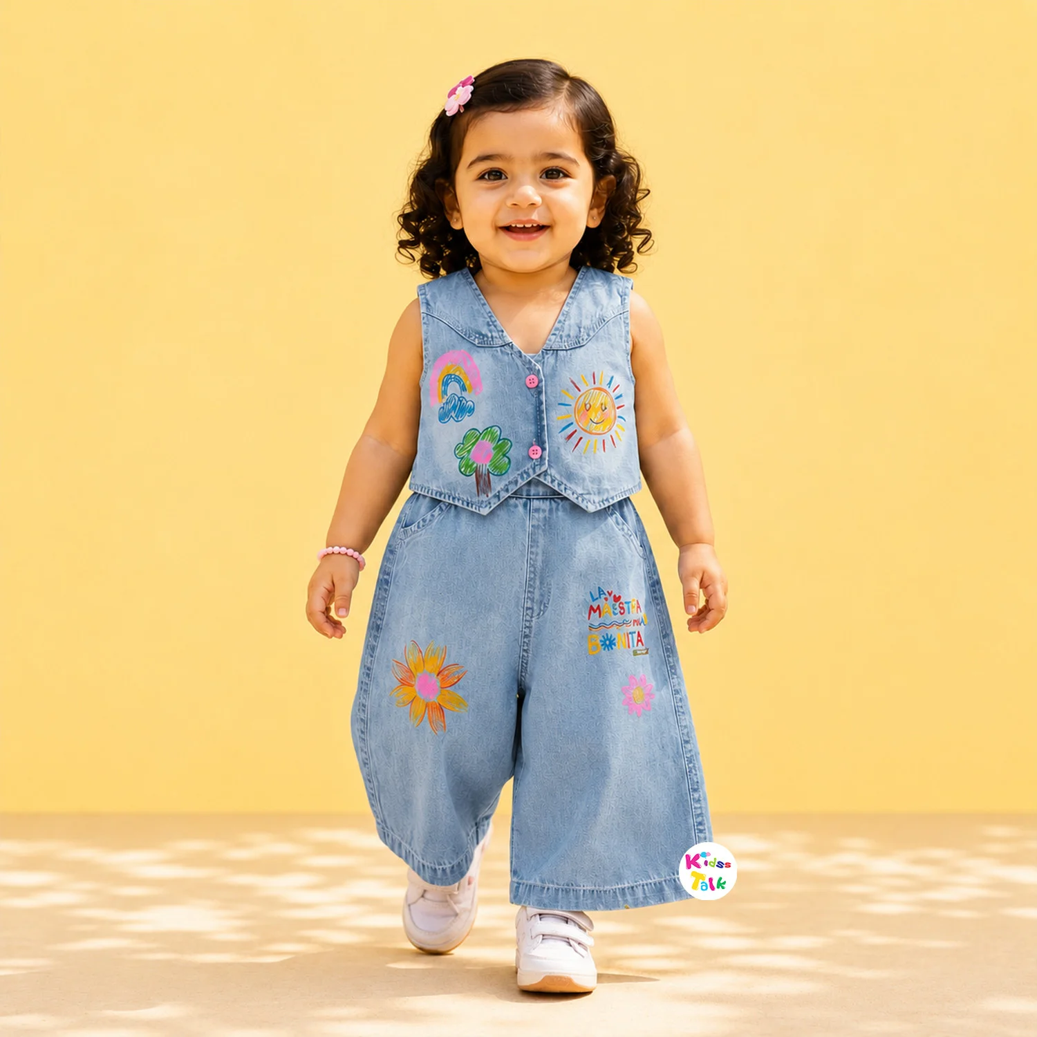 Denim Sleeveless Culottes Set - Denim Blue