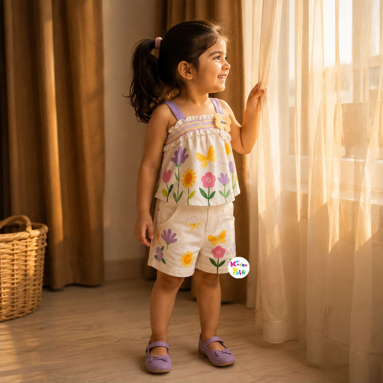 Cotton Sleeveless Cute Prints Top & Half Pant - Lavender