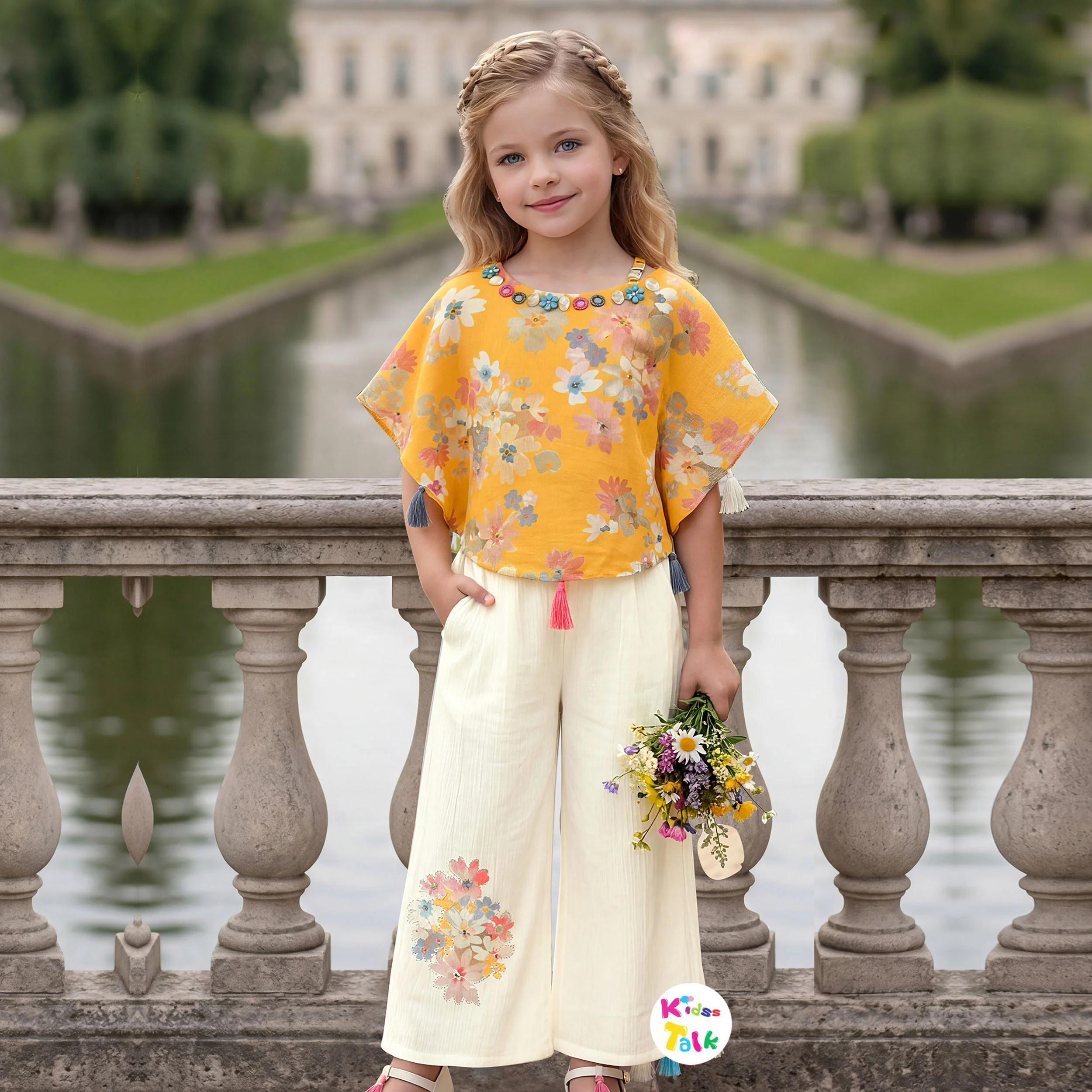 Cotton Sleeveless Top With Mirror Work & Full Pant - Mustard