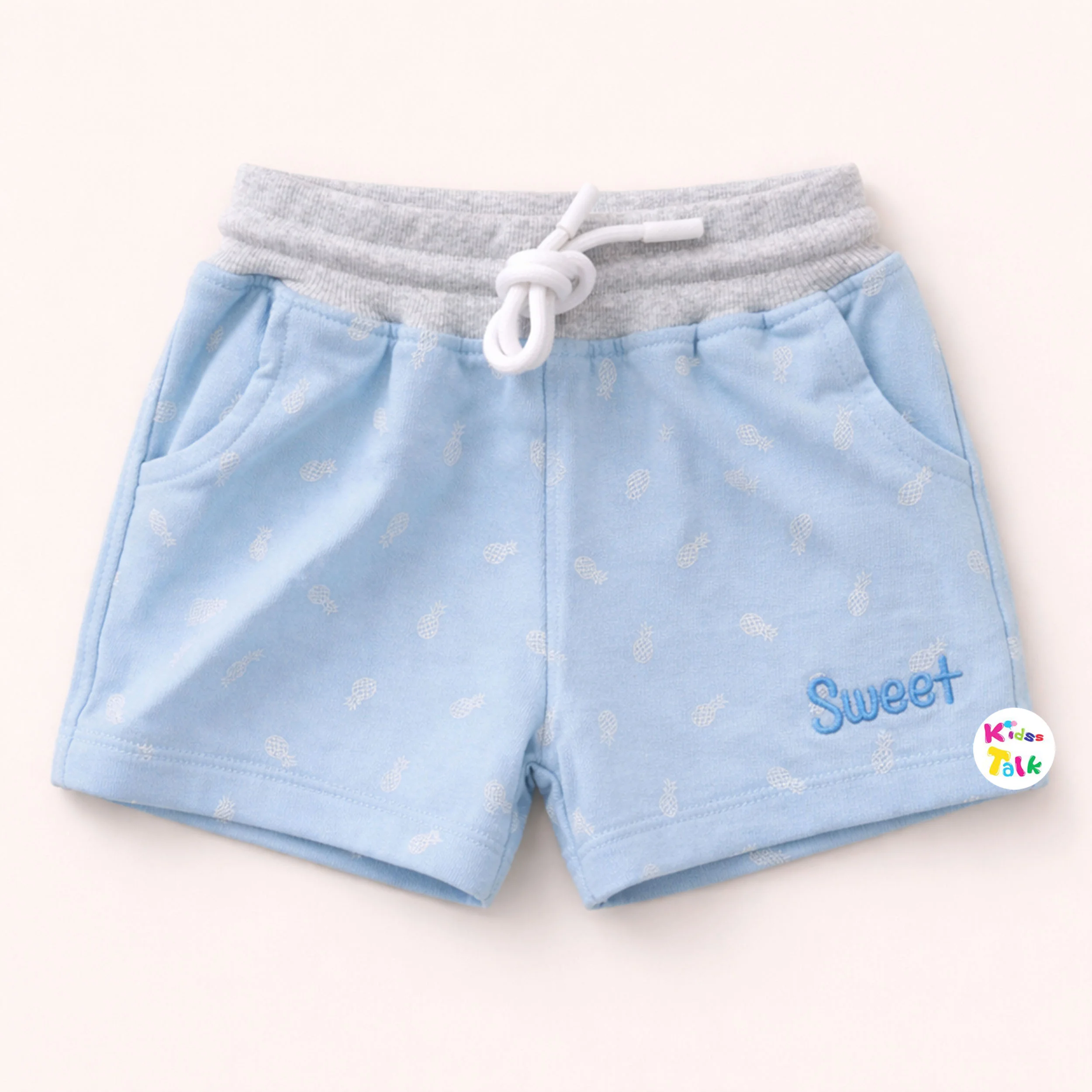 Cotton Regular Fit Printed Shorts - Ice Blue
