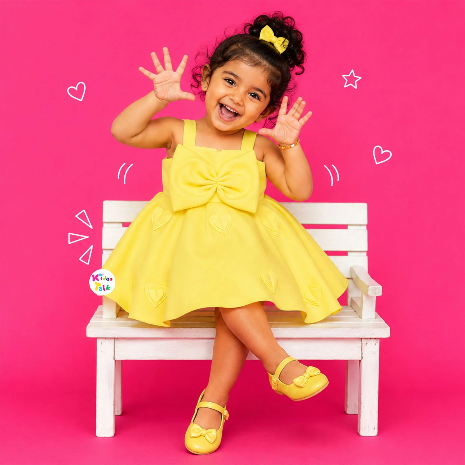 Scuba Sleeveless Party Frock With Bow Applique - Lemon Yellow