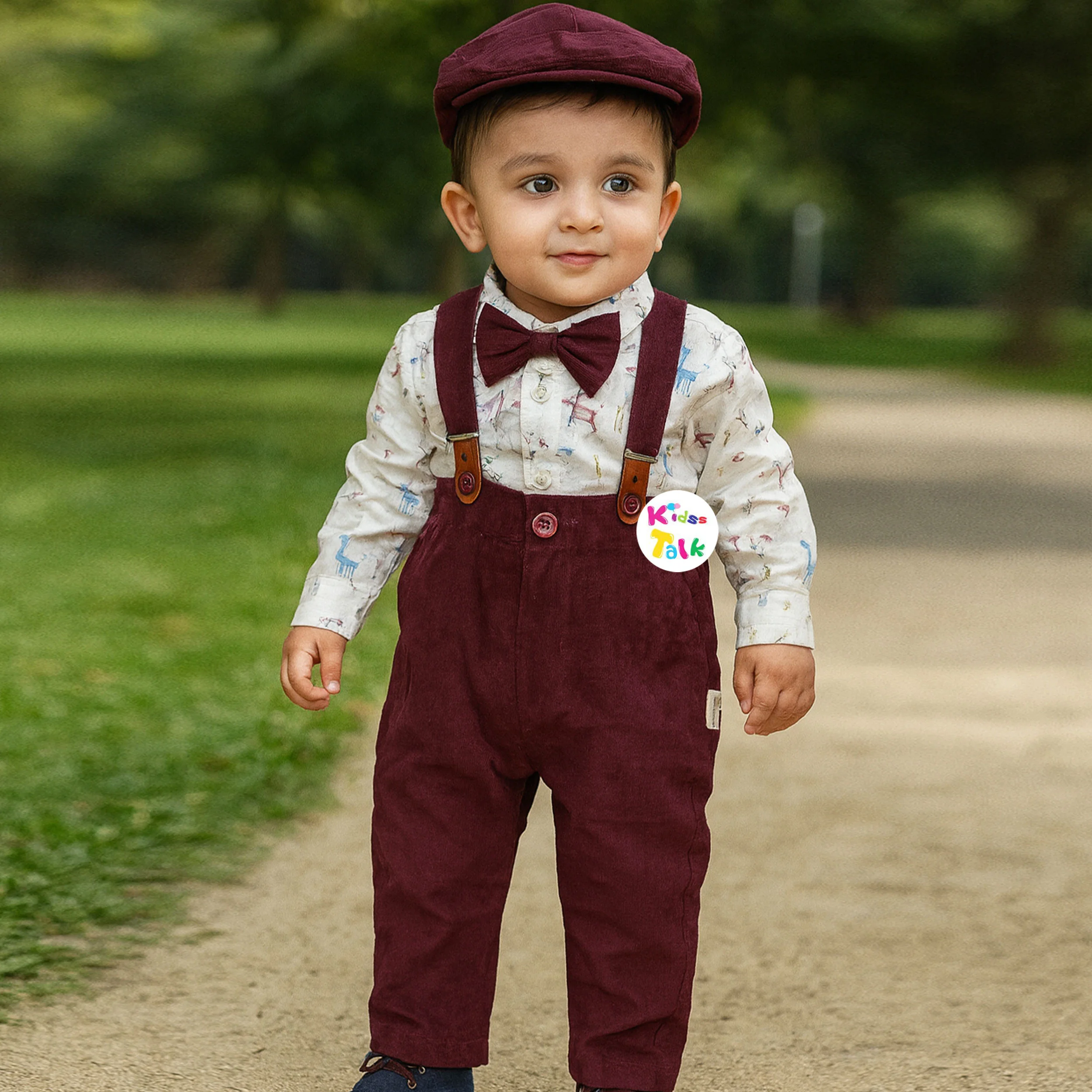 Cotton Full Sleeve T-shirt With Full Pant & Suspender - Maroon