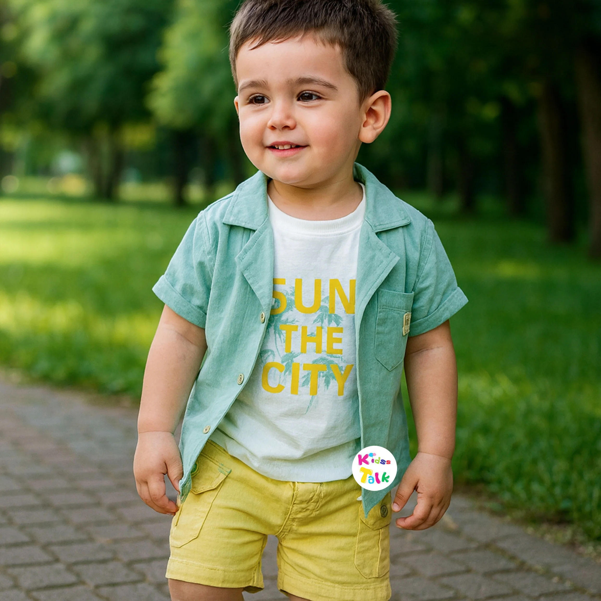 Muslin Half Sleeve Shirt With T-shirt & Half Pant- Olive Green