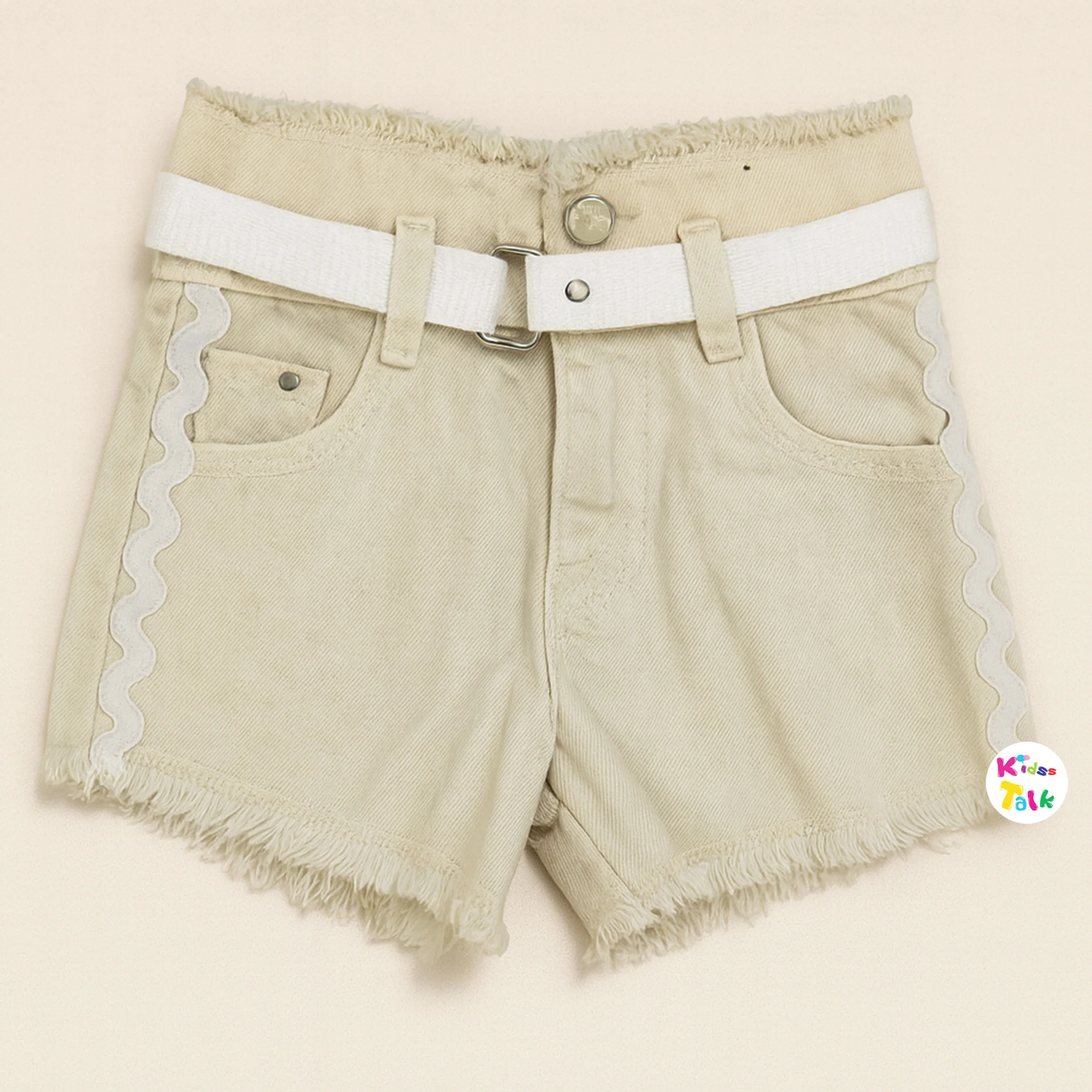 Cute Denim Regular Fit Shorts - Cream