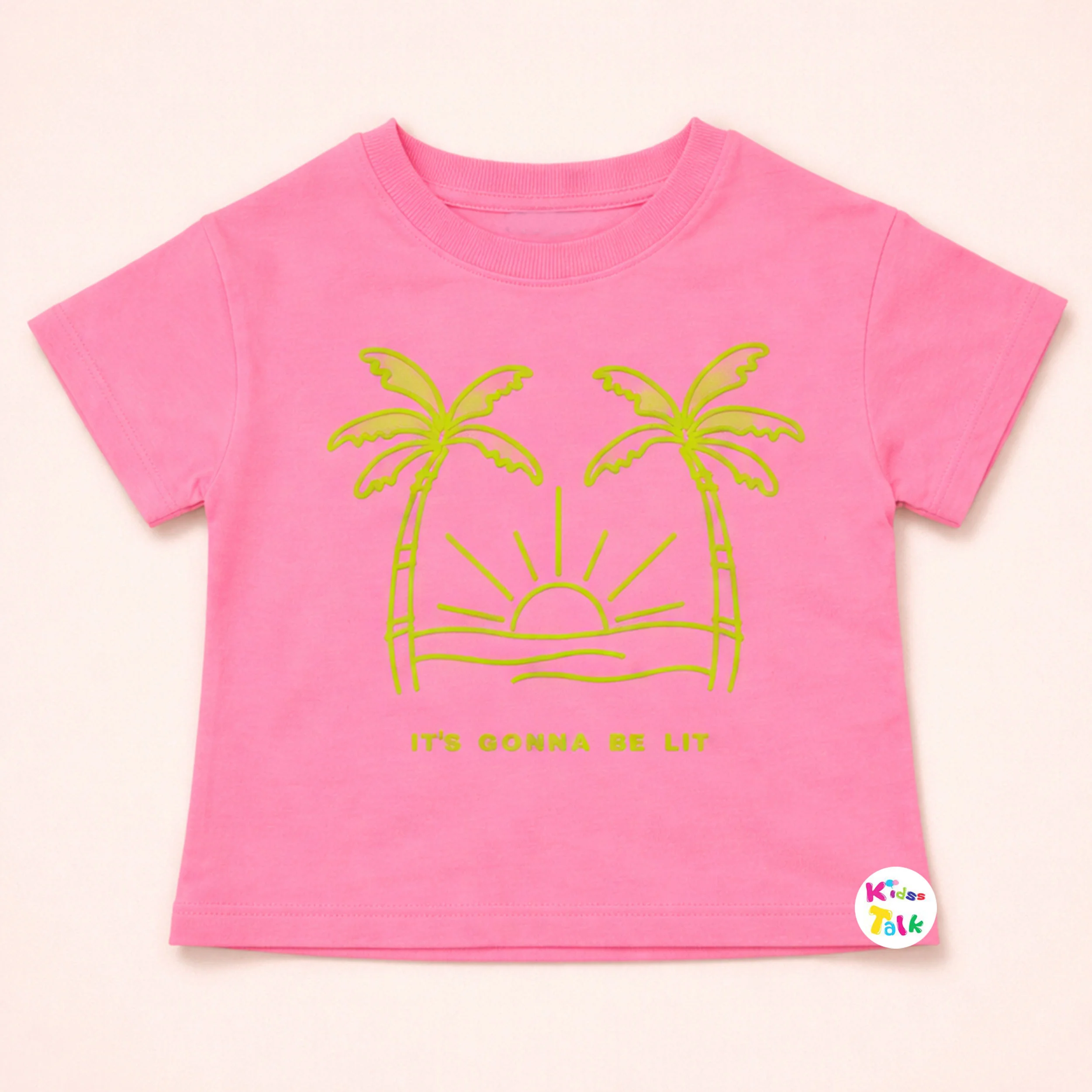 Soft Cotton Knitted Half Sleeve Tees With Cute Printed - Flamingo Pink