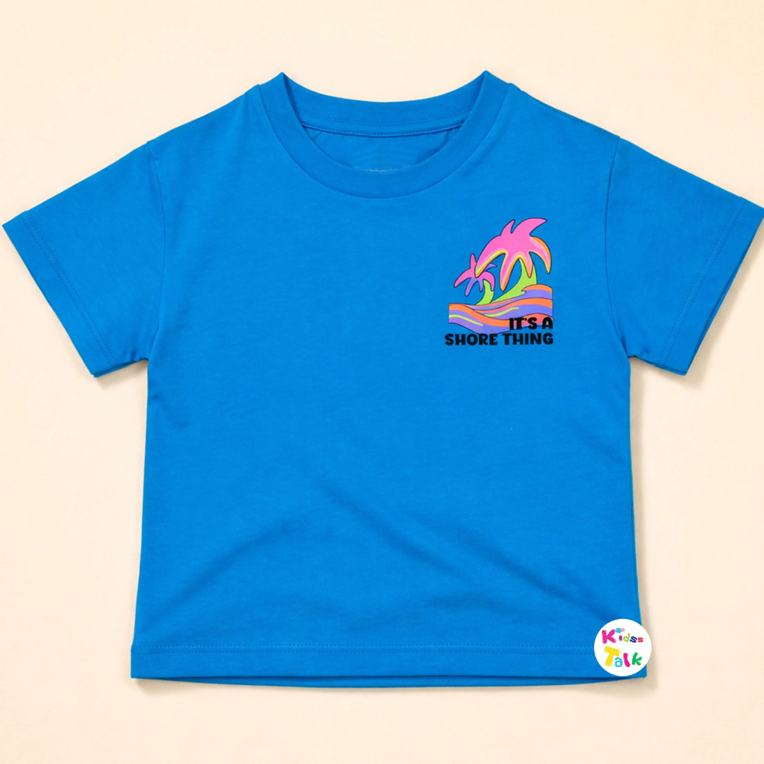 Soft Cotton Knitted Half Sleeve Tees With Cute Printed - Blue