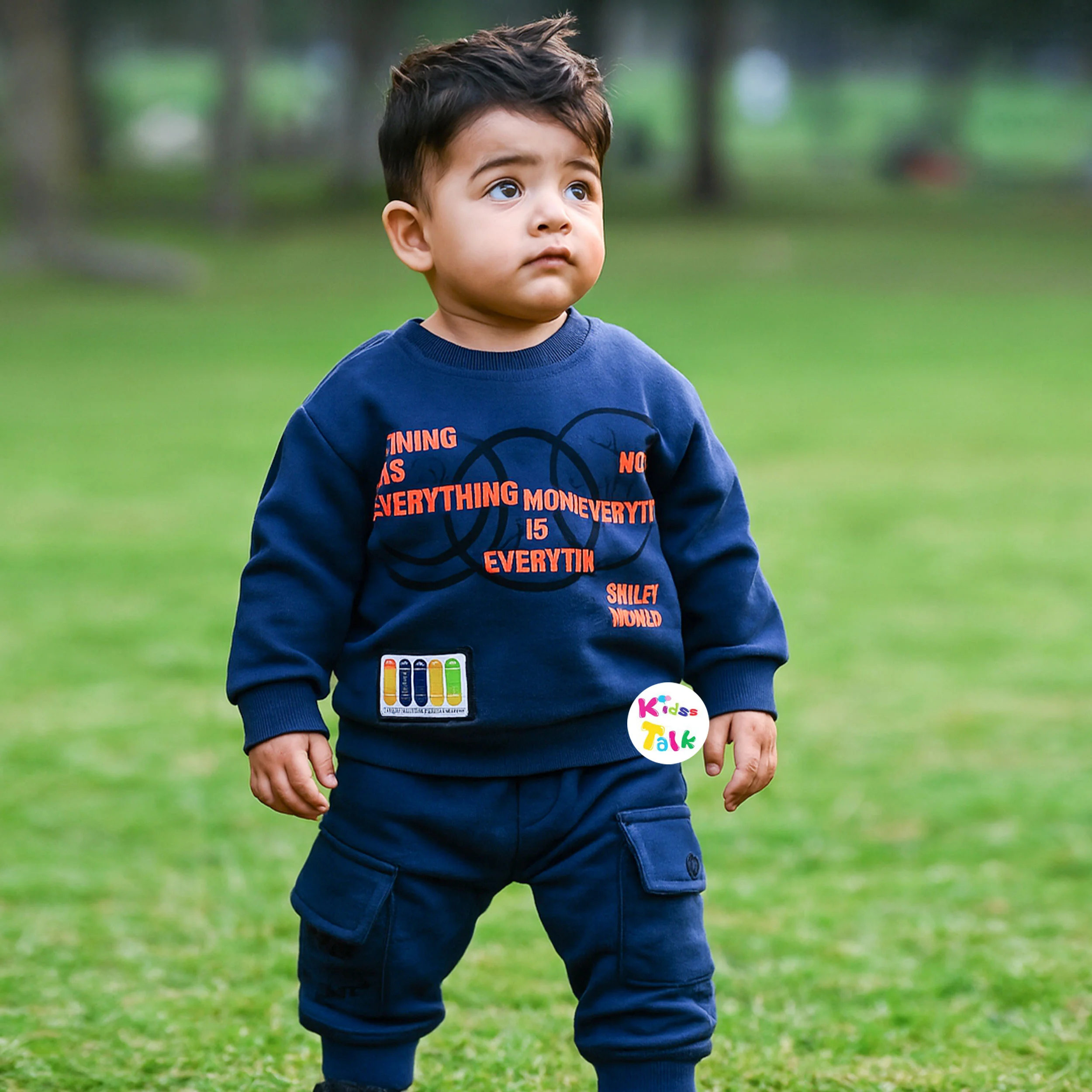 Cotton Knitted Full Sleeve T-shirt & Full Pant - Navy Blue