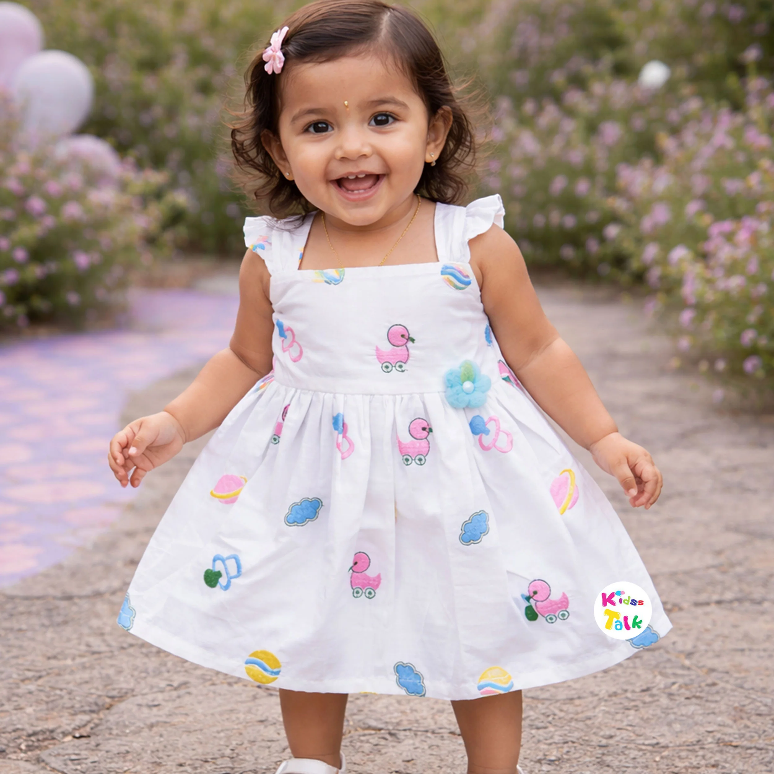 Cotton Sleeveless Frock With Cute Embroidered - Baby Pink