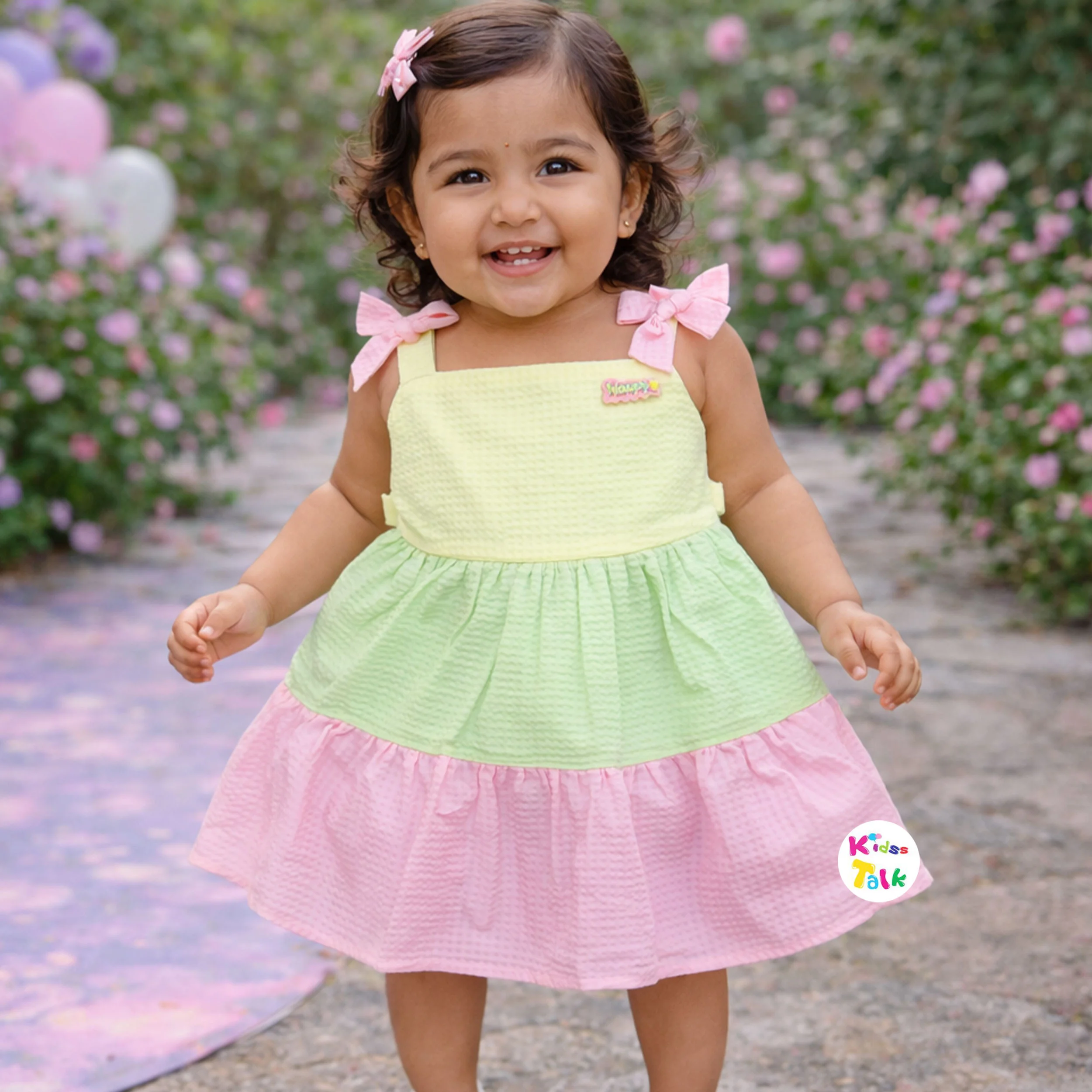 Cute Sleeveless Layer Frock- Baby Pink