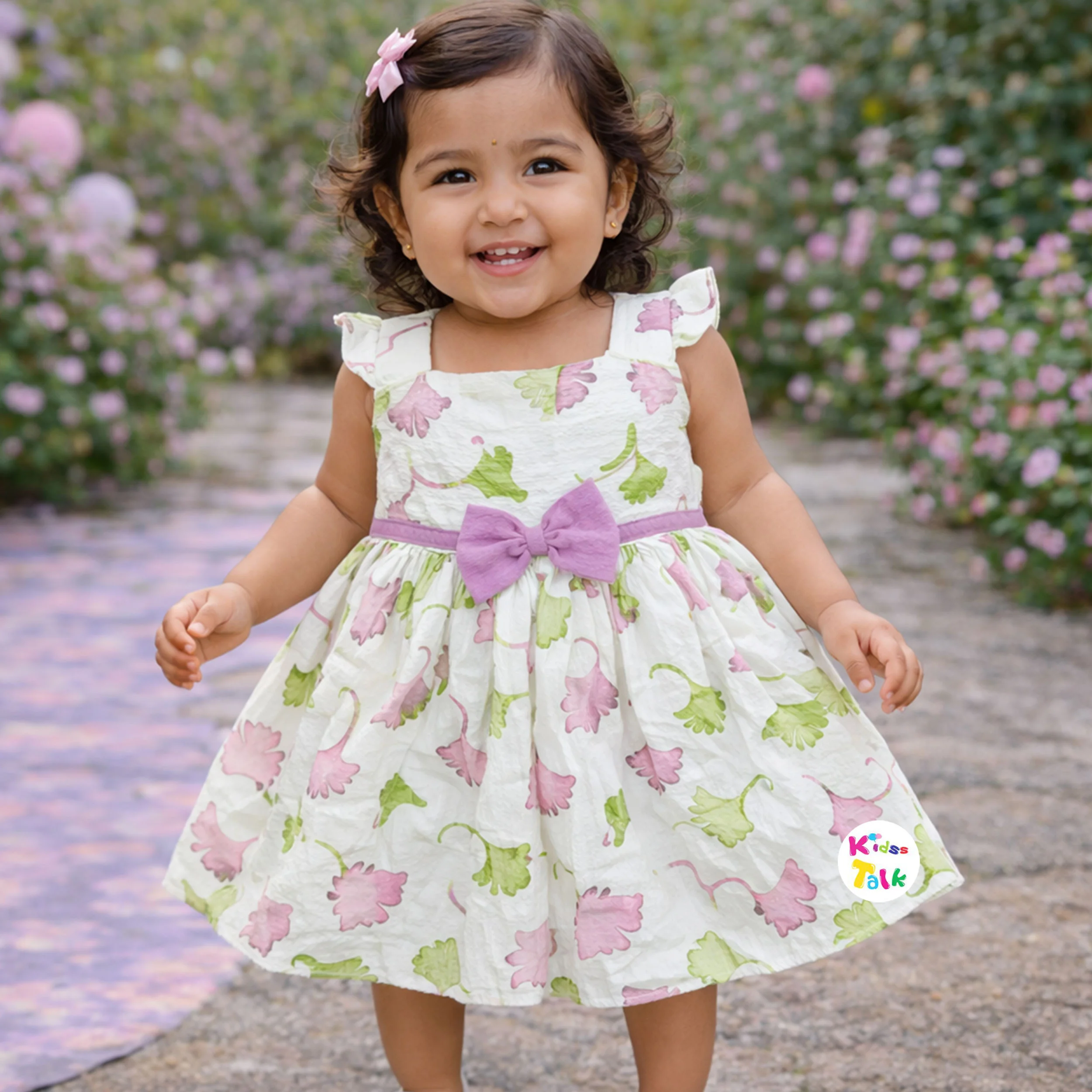 Cotton Sleeveless Frock With Cute Printed - Lavender