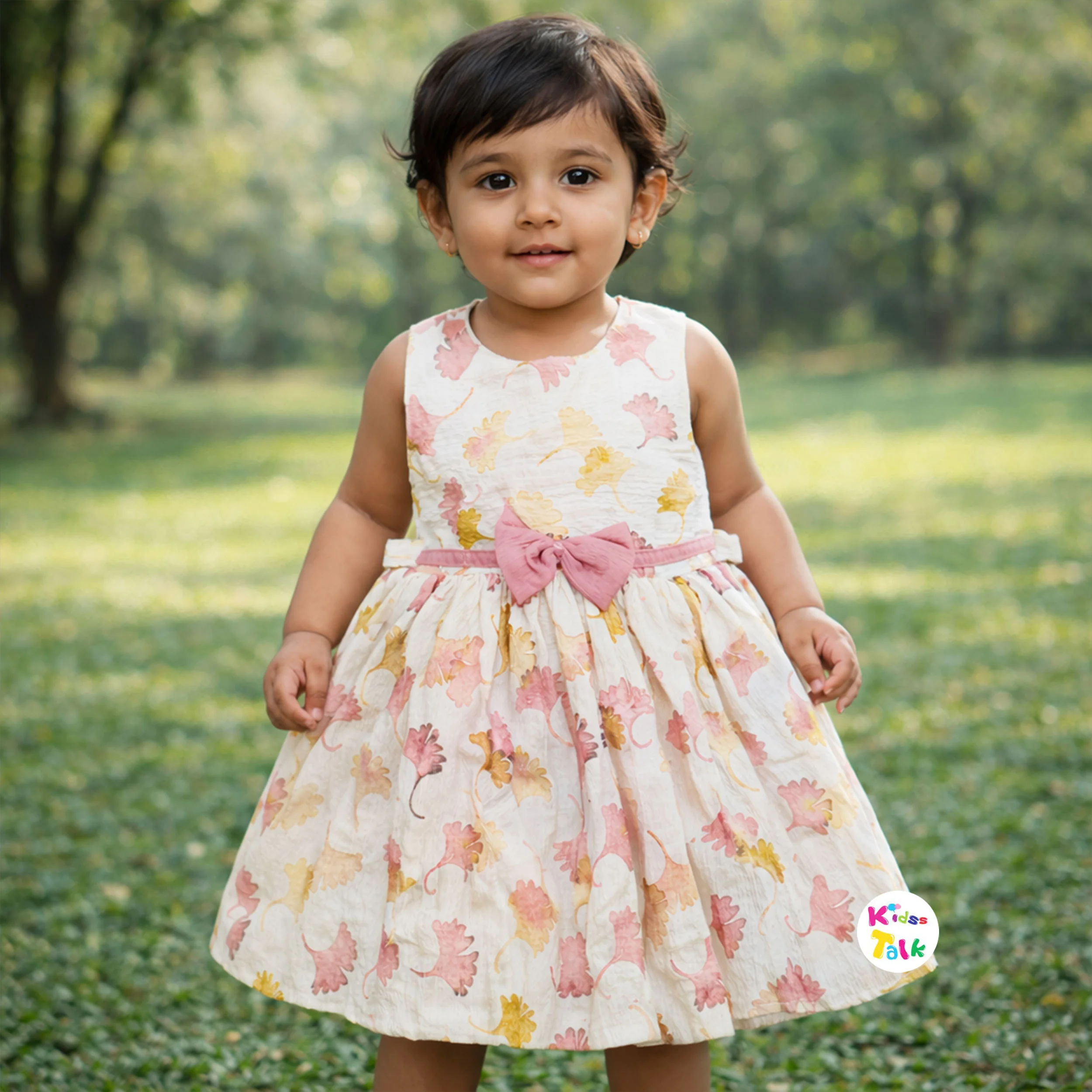 Cotton Sleeveless Frock With Cute Printed - Onion Pink