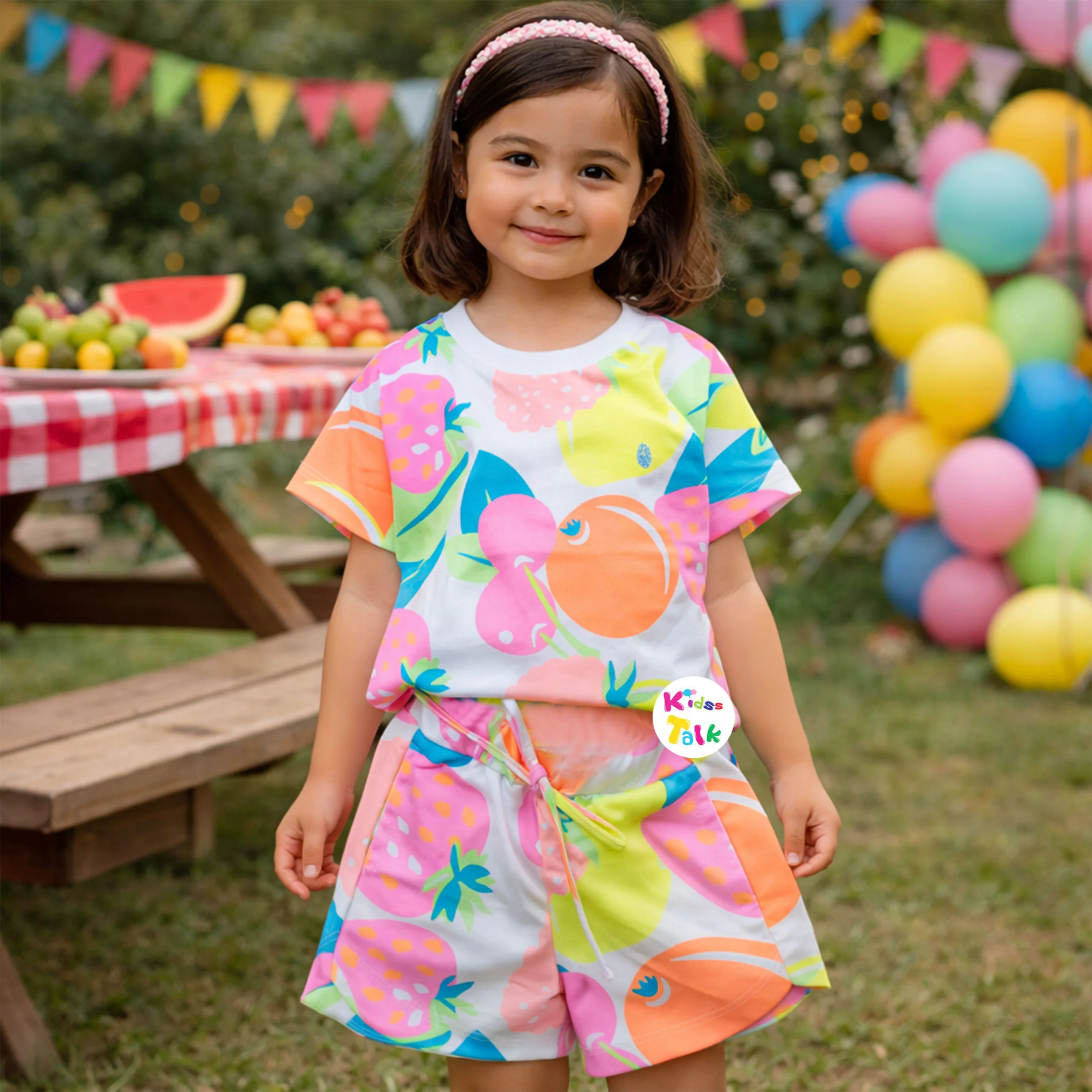 Cotton Half Sleeve T-shirt Set With Cute Print - Multicolour