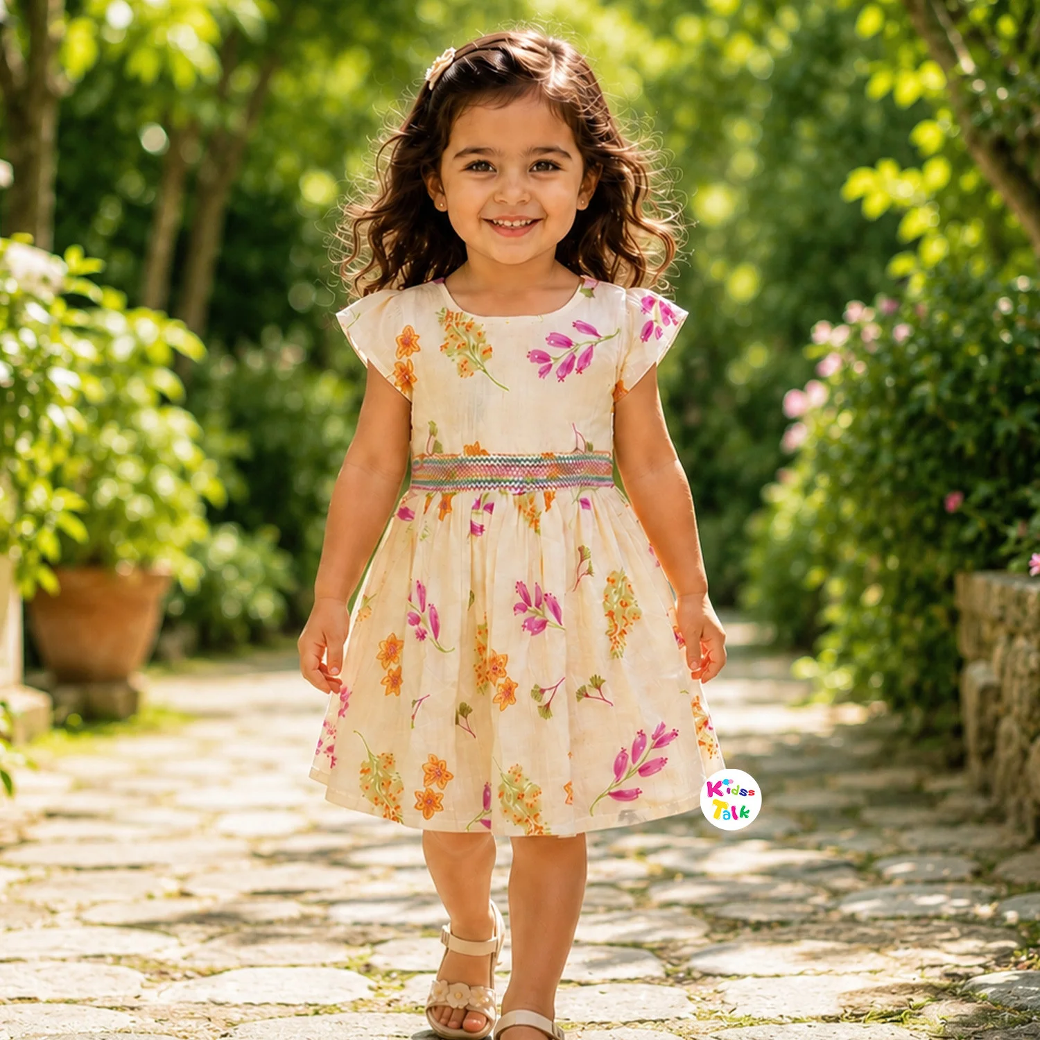 Muslin Sleeveless Frock With Cute All Over Print - Pink