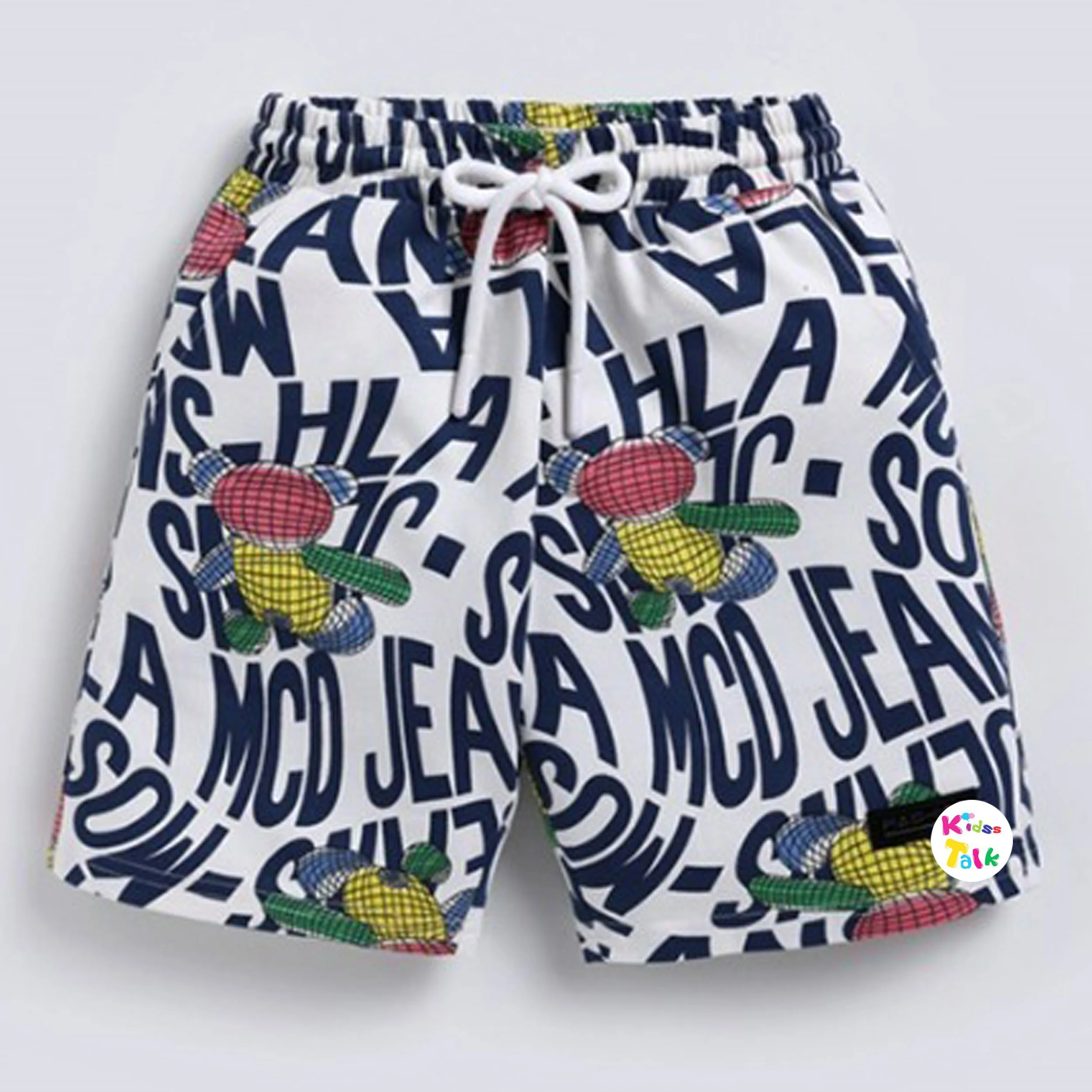 Cotton Knitted Regular Fit Printed Half Pant - Navy Blue