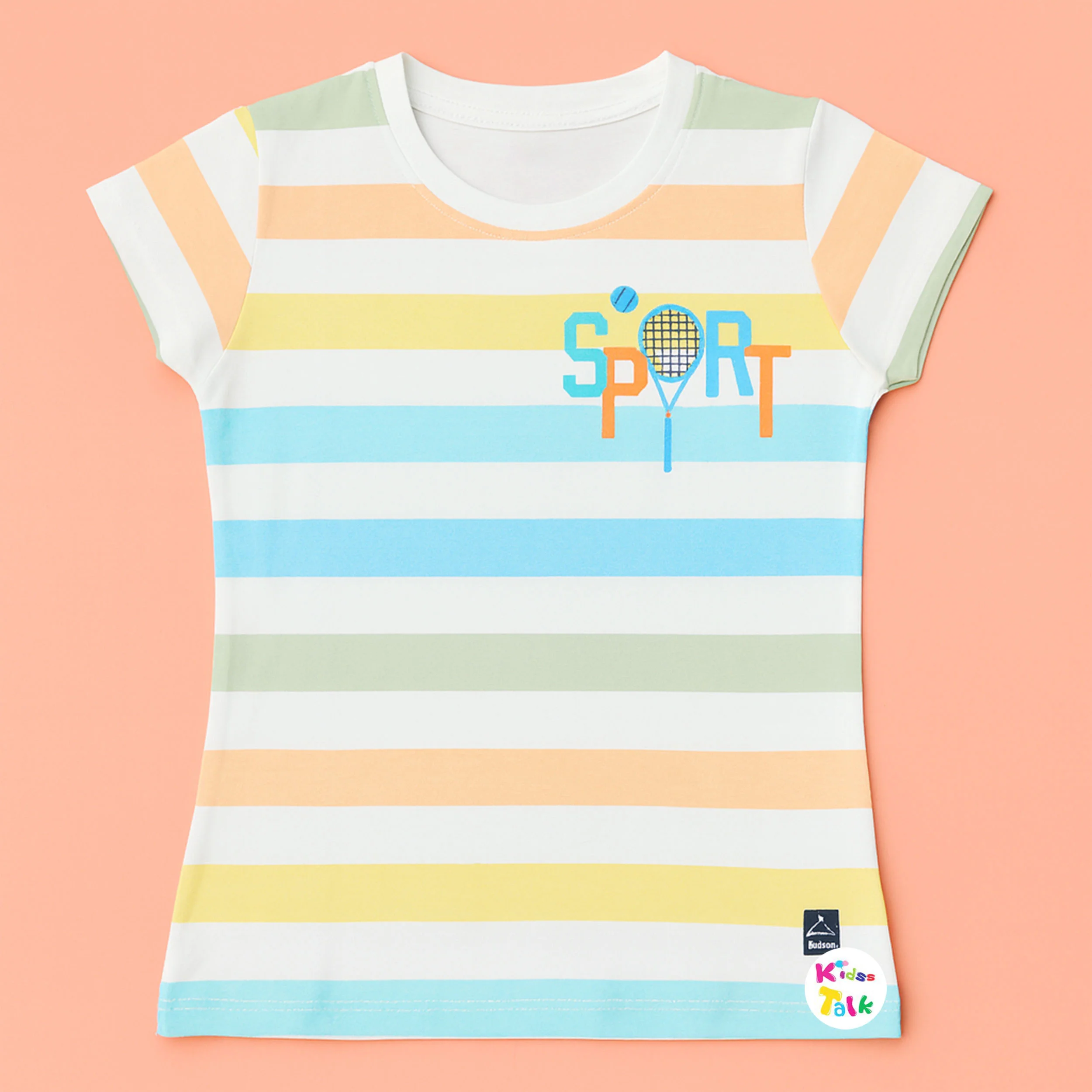 Cute Cotton Knitted Half Sleeve Printed Tees - Ice Blue