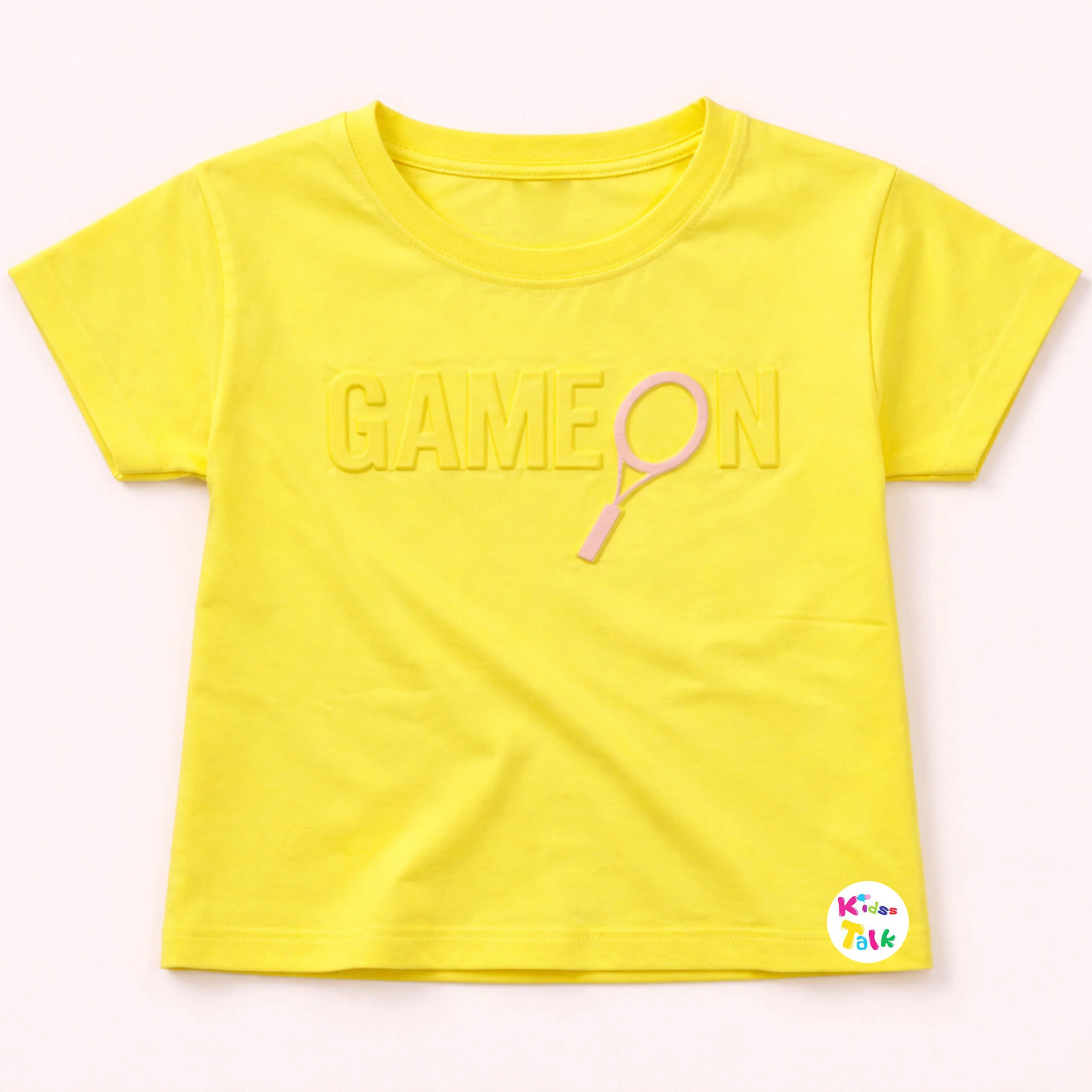 Cotton Knitted Half Sleeve T-shirt With Cute Print - Lemon Yellow