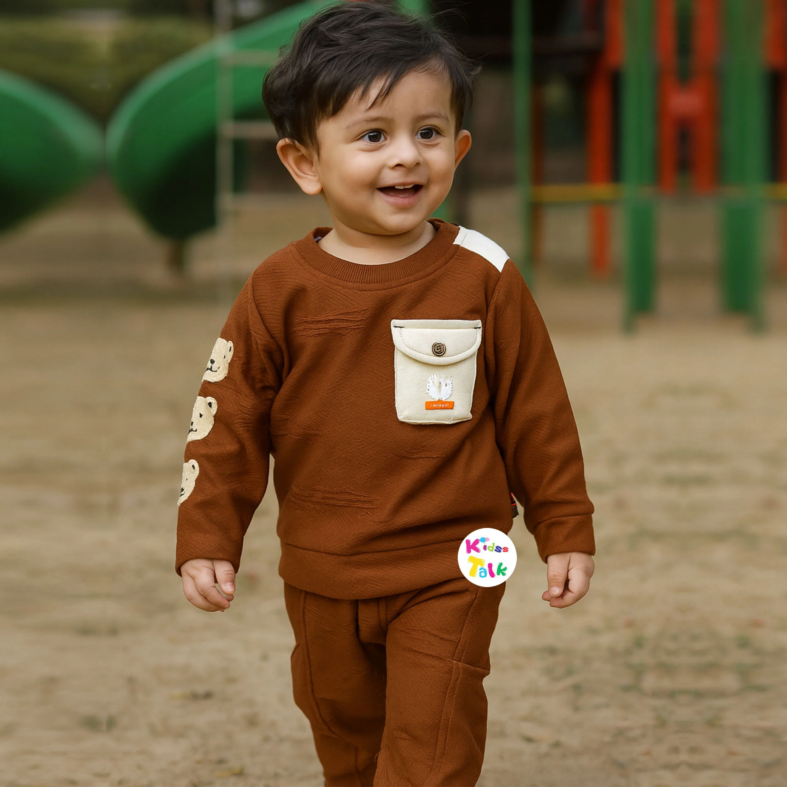 Cotton Knitted Full Sleeve T-shirt & Full Pant - Brown