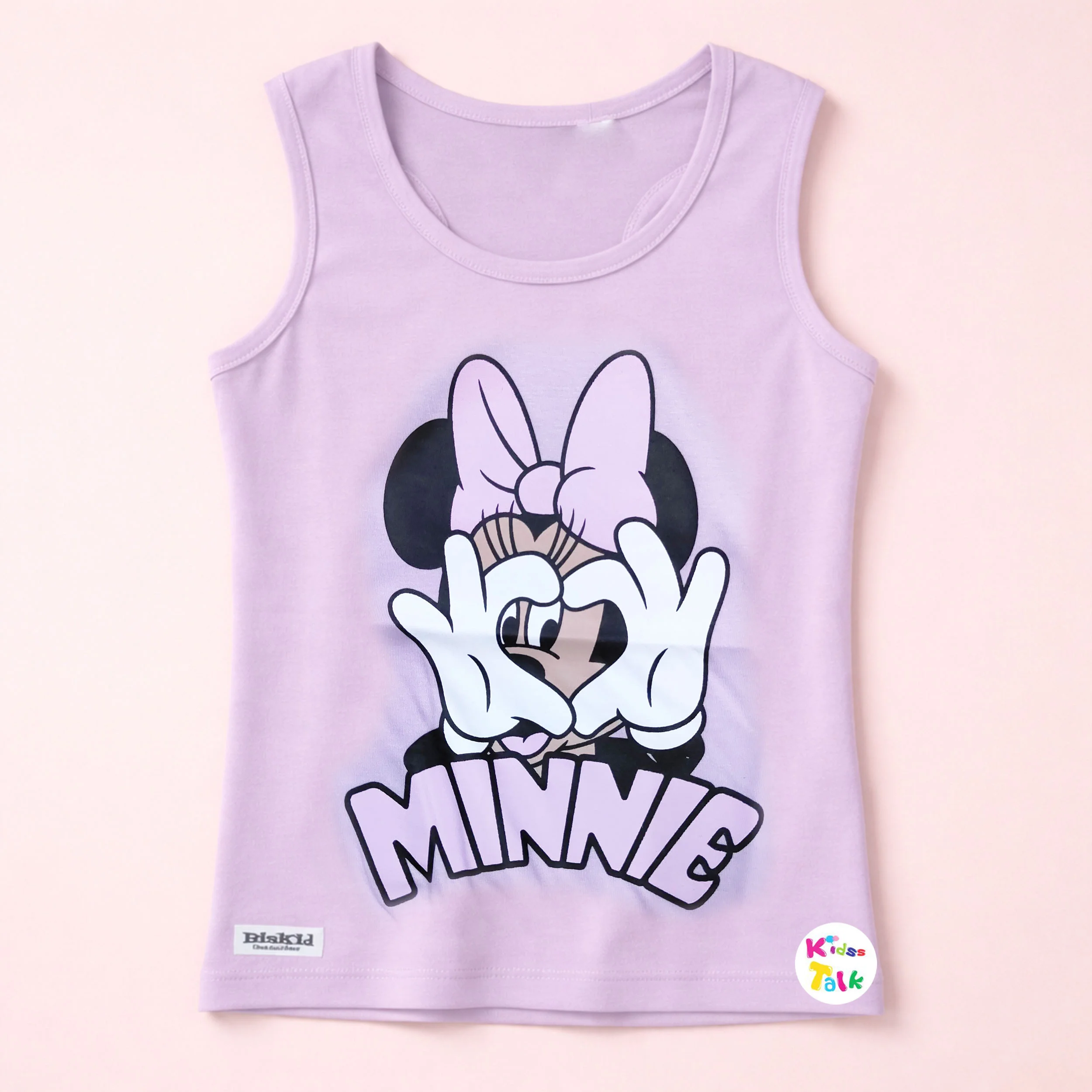 Cotton Knitted Sleeveless T-shirt With Cute Print - Lavender
