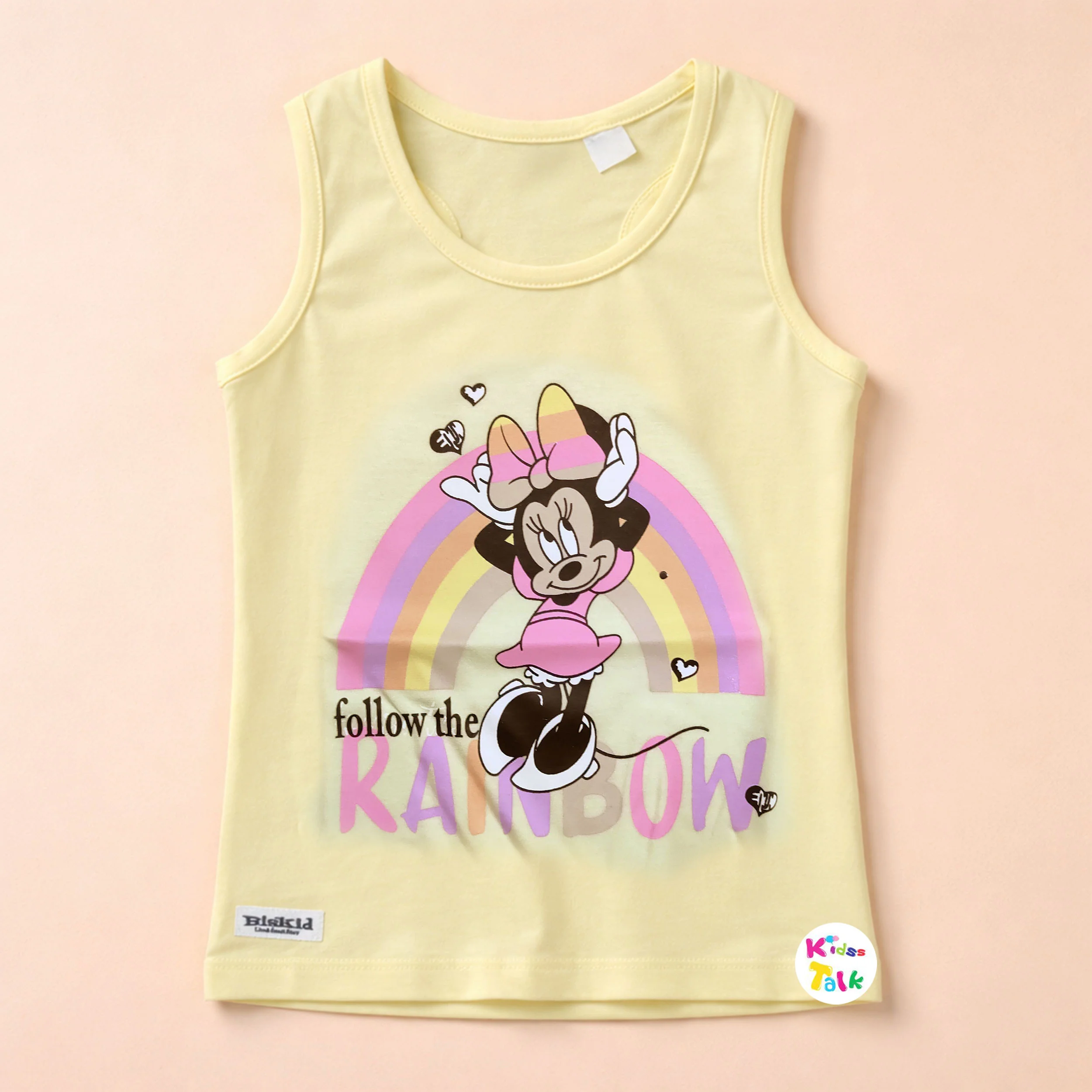 Cotton Knitted Sleeveless T-shirt With Cute Print - Lemon Yellow