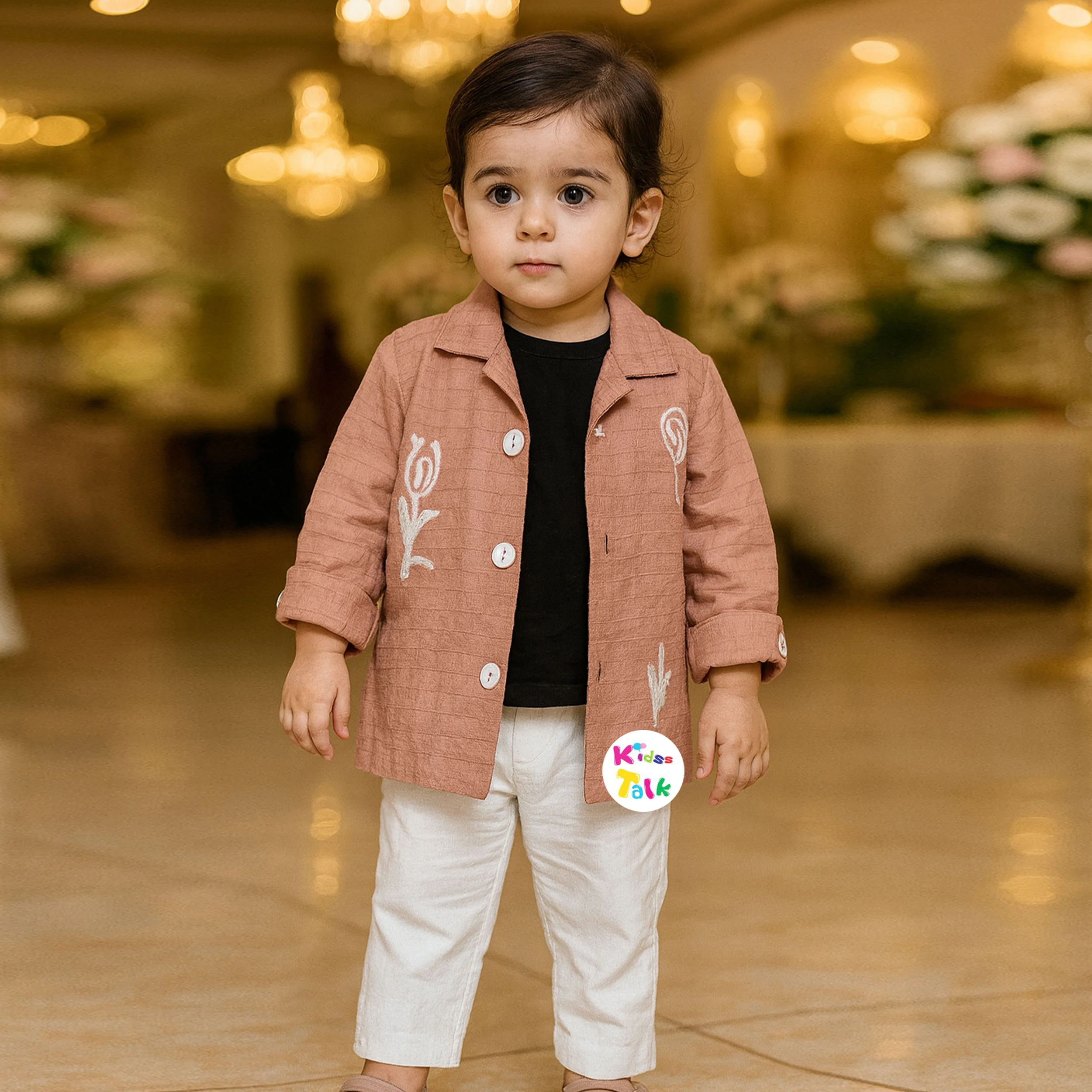 Cotton Full Sleeve T-shirt With Jacket & Full Pant - Onion Pink