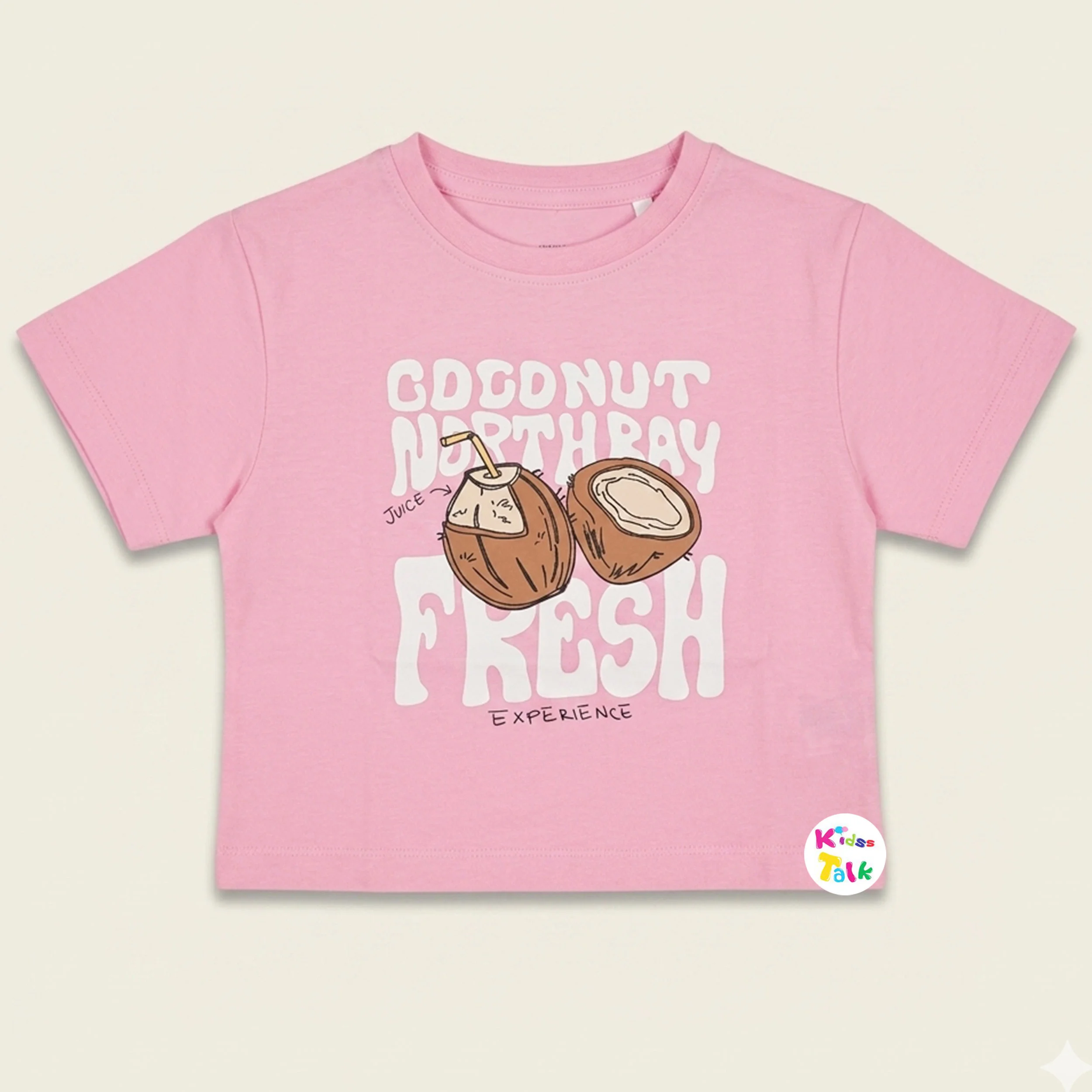 Cotton Knitted Half Sleeve T-shirt With Cute Print - Baby Pink