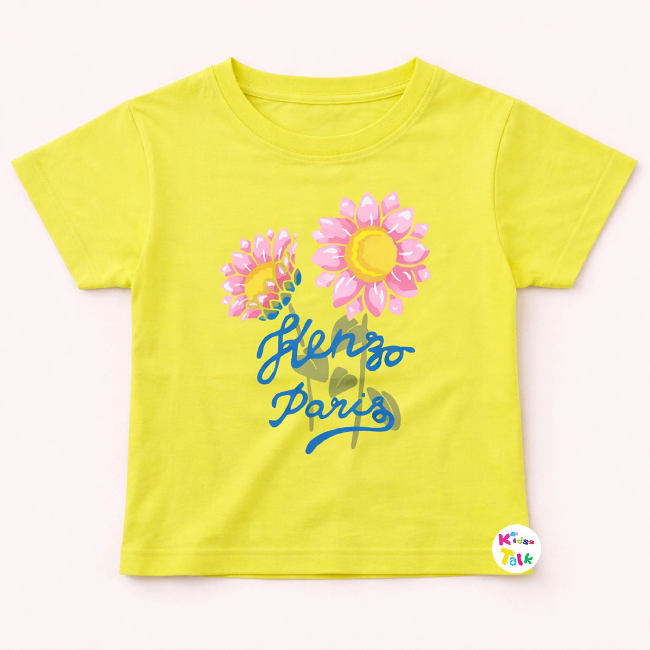 Cotton Knitted Half Sleeve T-shirt With Cute Print - Lemon Yellow