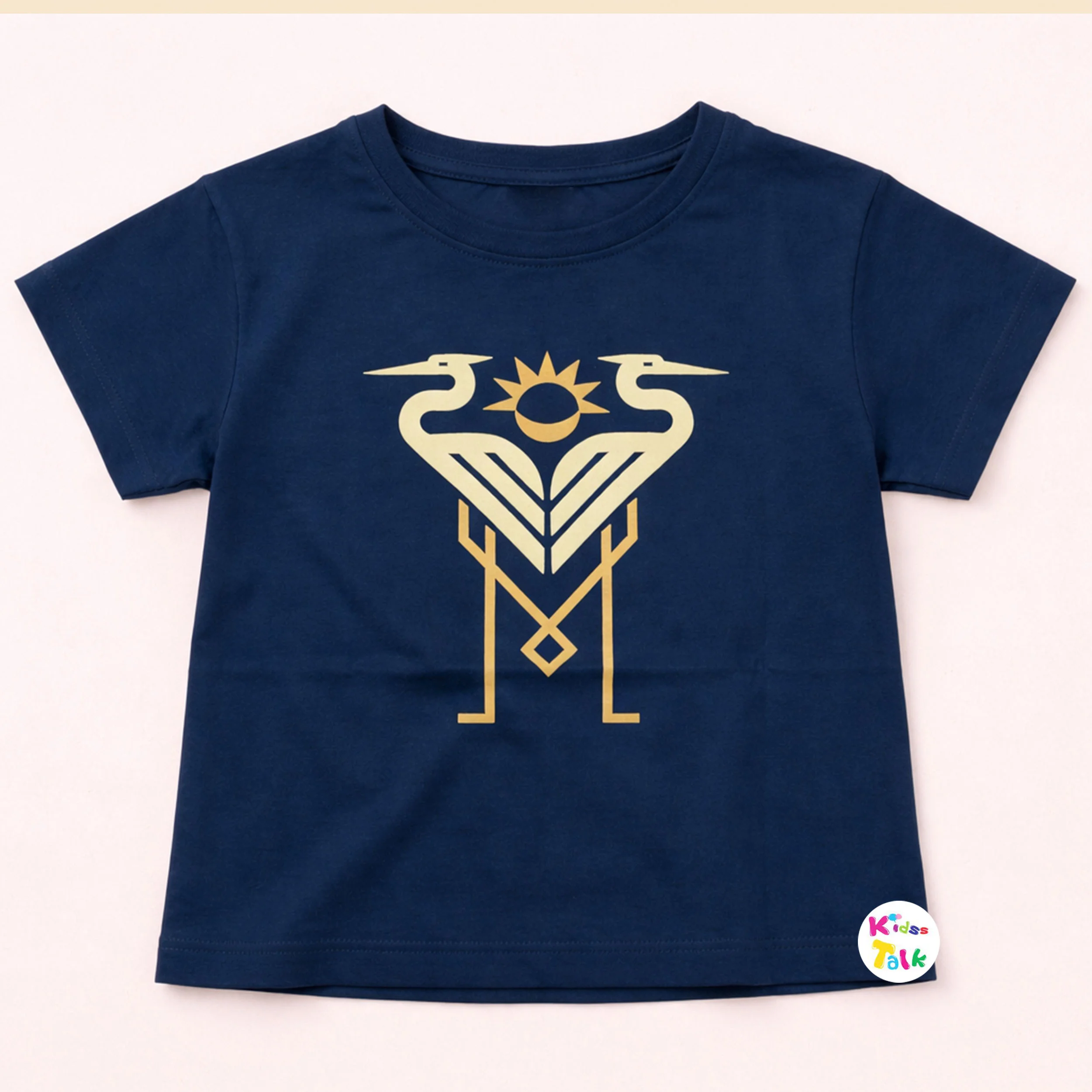 Cotton Knitted Half Sleeve T-shirt With Cute Print - Navy Blue