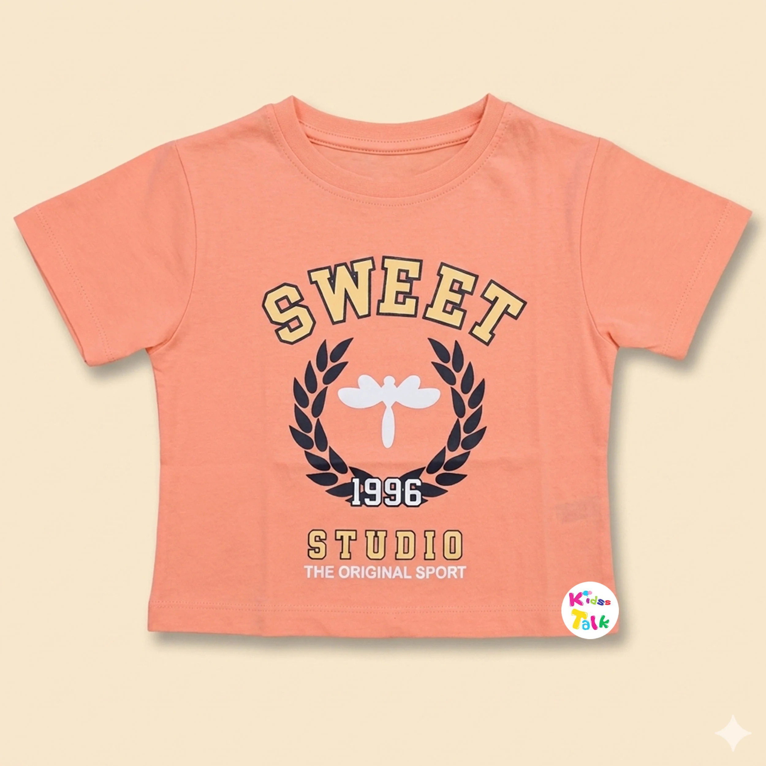 Cotton Knitted Half Sleeve T-shirt With Cute Print - Orange