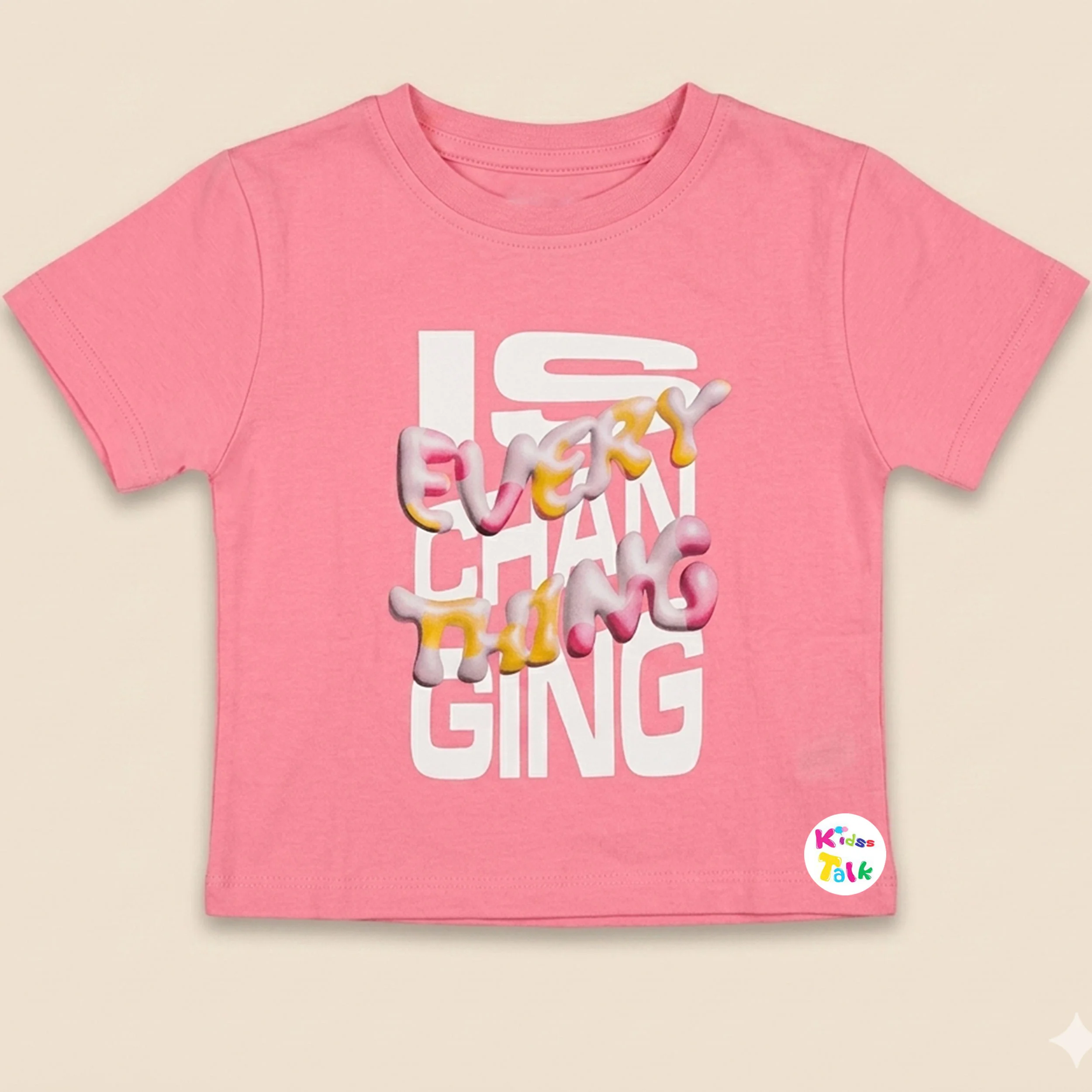 Cotton Knitted Half Sleeve T-shirt With Cute Print - Peach