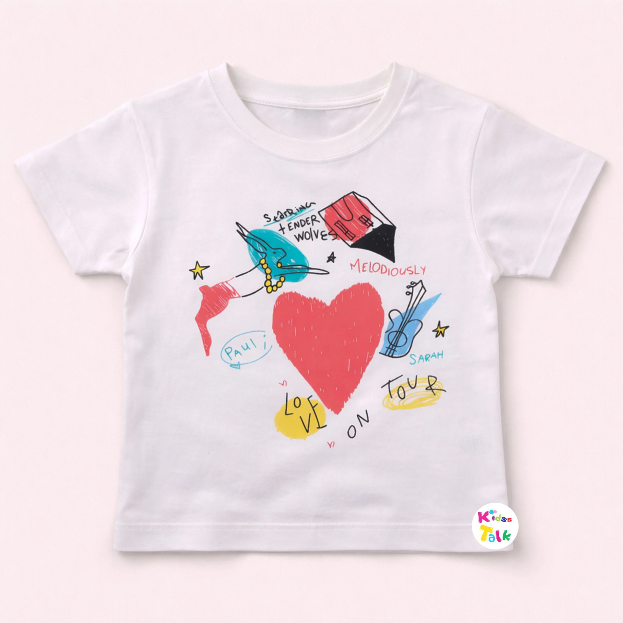 Cotton Knitted Half Sleeve T-shirt With Cute Print - Ice Blue
