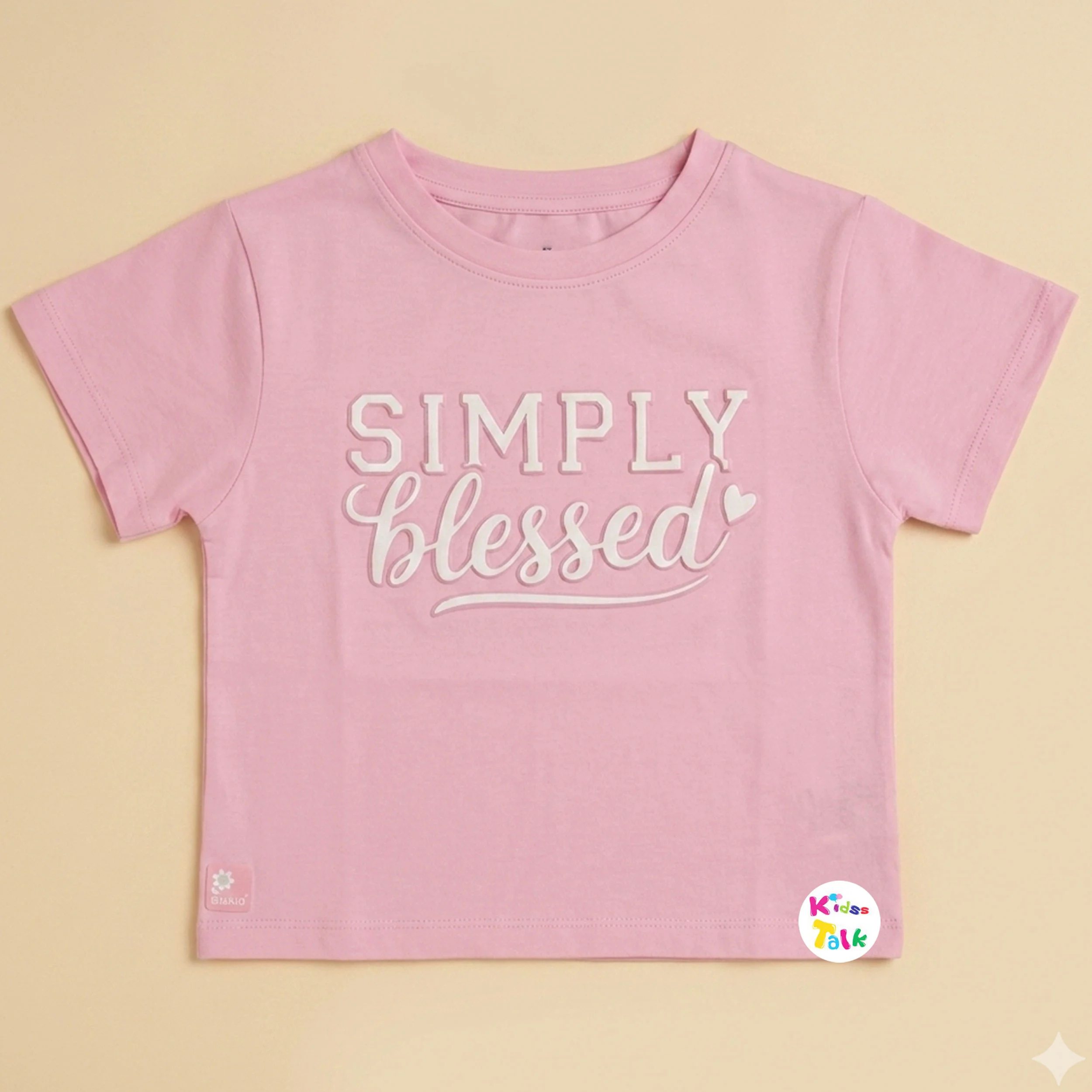 Cotton Knitted Half Sleeve T-shirt With Cute Print - Baby Pink
