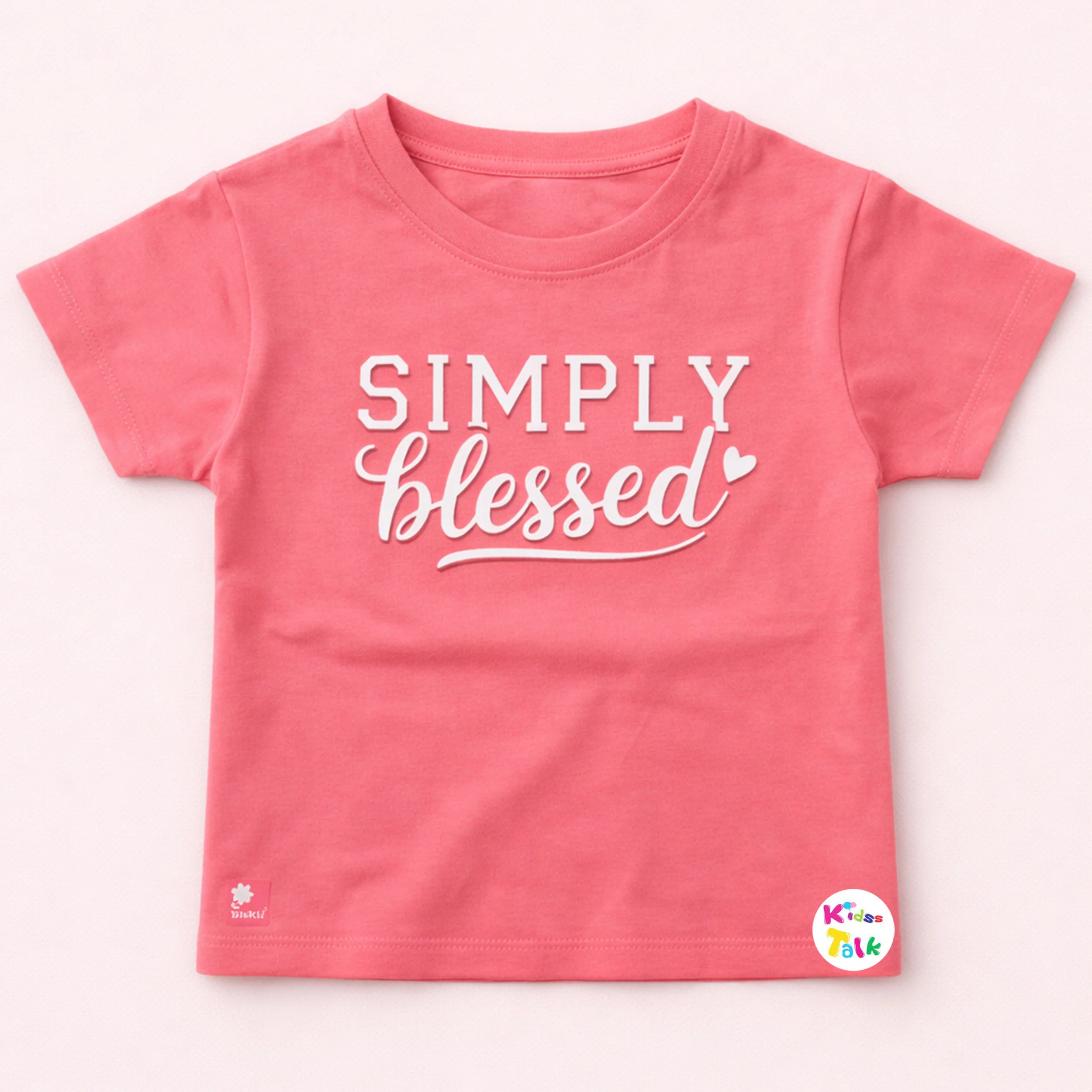 Cotton Knitted Half Sleeve T-shirt With Cute Print - Peach