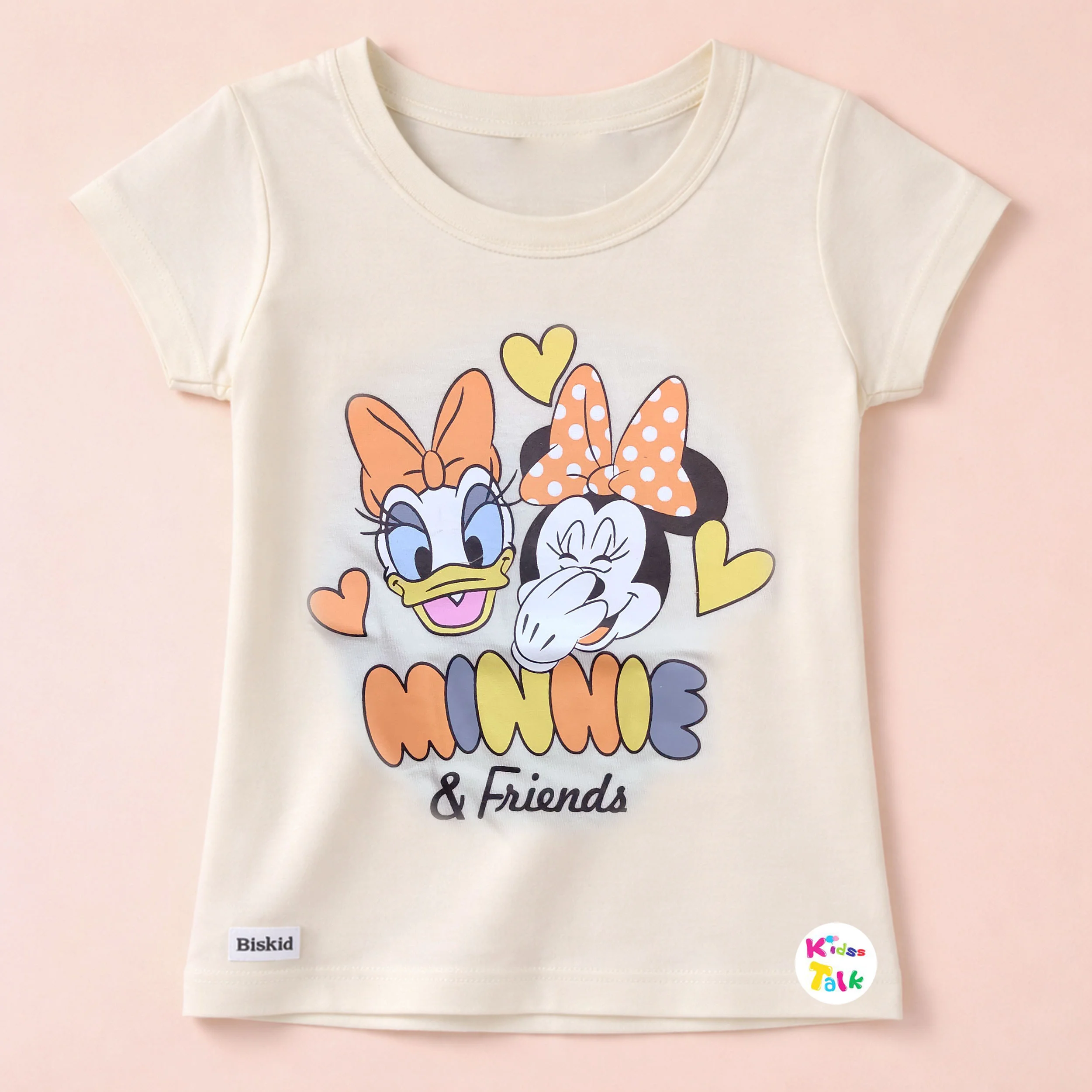 Cotton Knitted Half Sleeve T-shirt With Cute Print - Cream