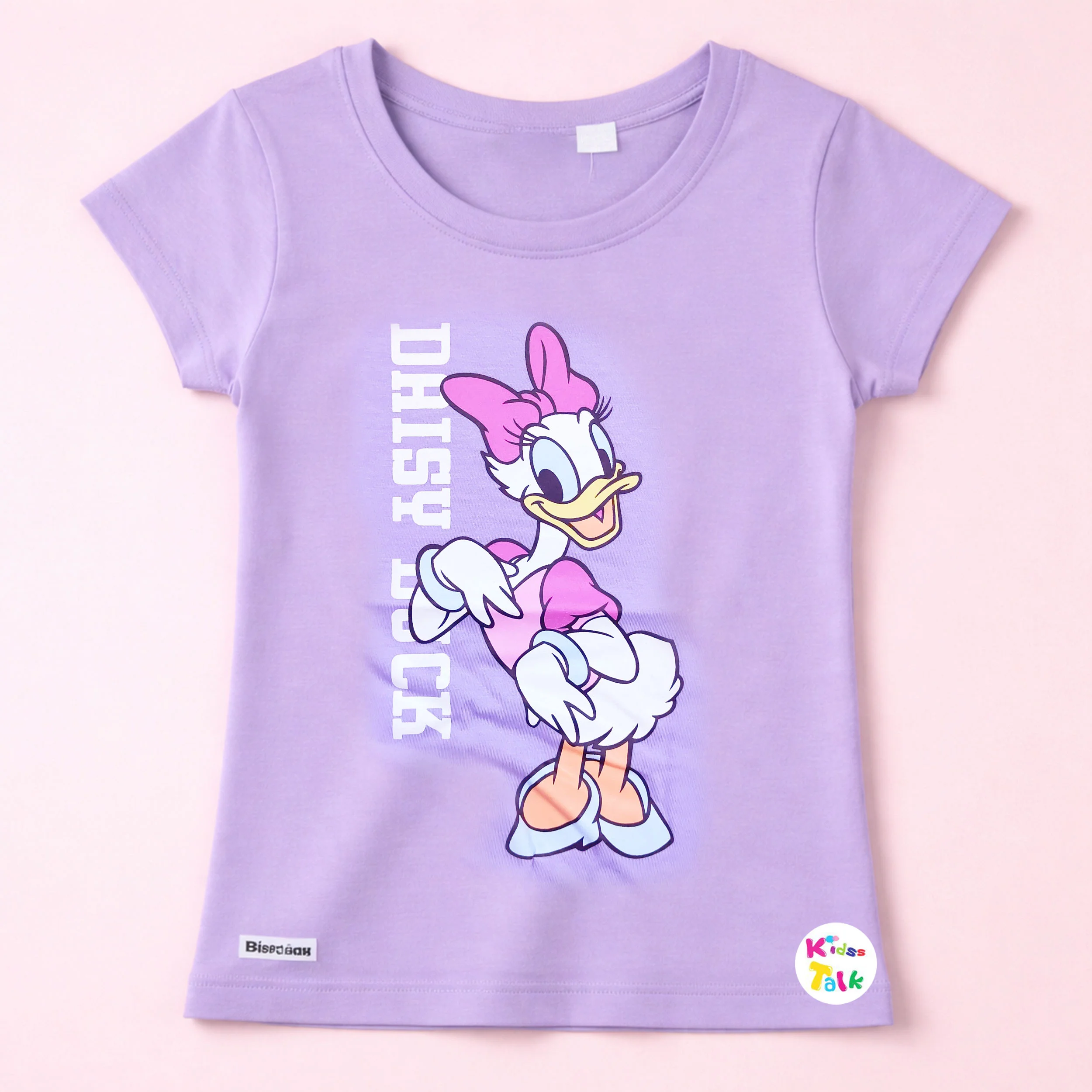 Cotton Knitted Half Sleeve T-shirt With Cute Print - Lavender