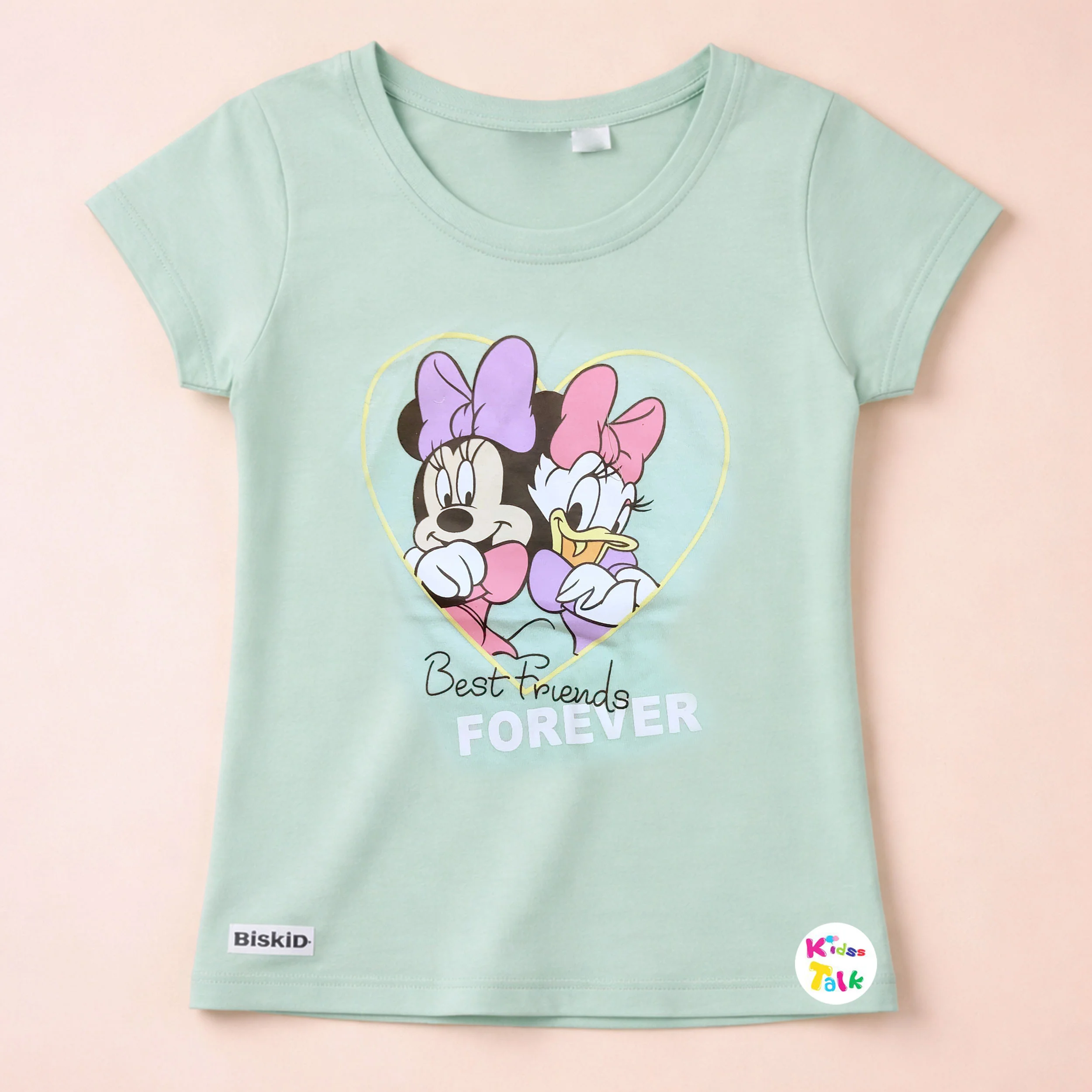 Cotton Knitted Half Sleeve T-shirt With Cute Print - Mint Green