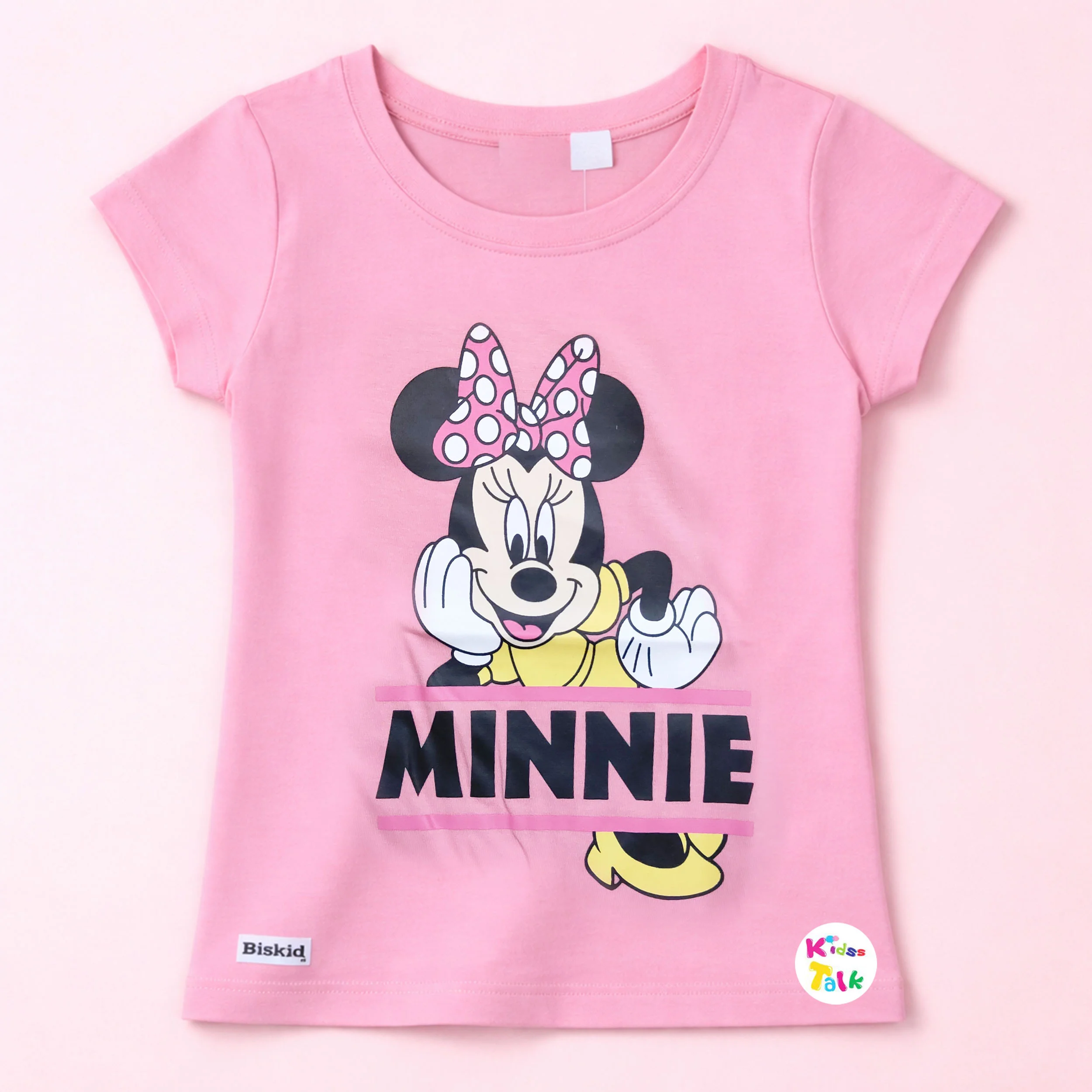 Cotton Knitted Half Sleeve T-shirt With Cute Print - Peach