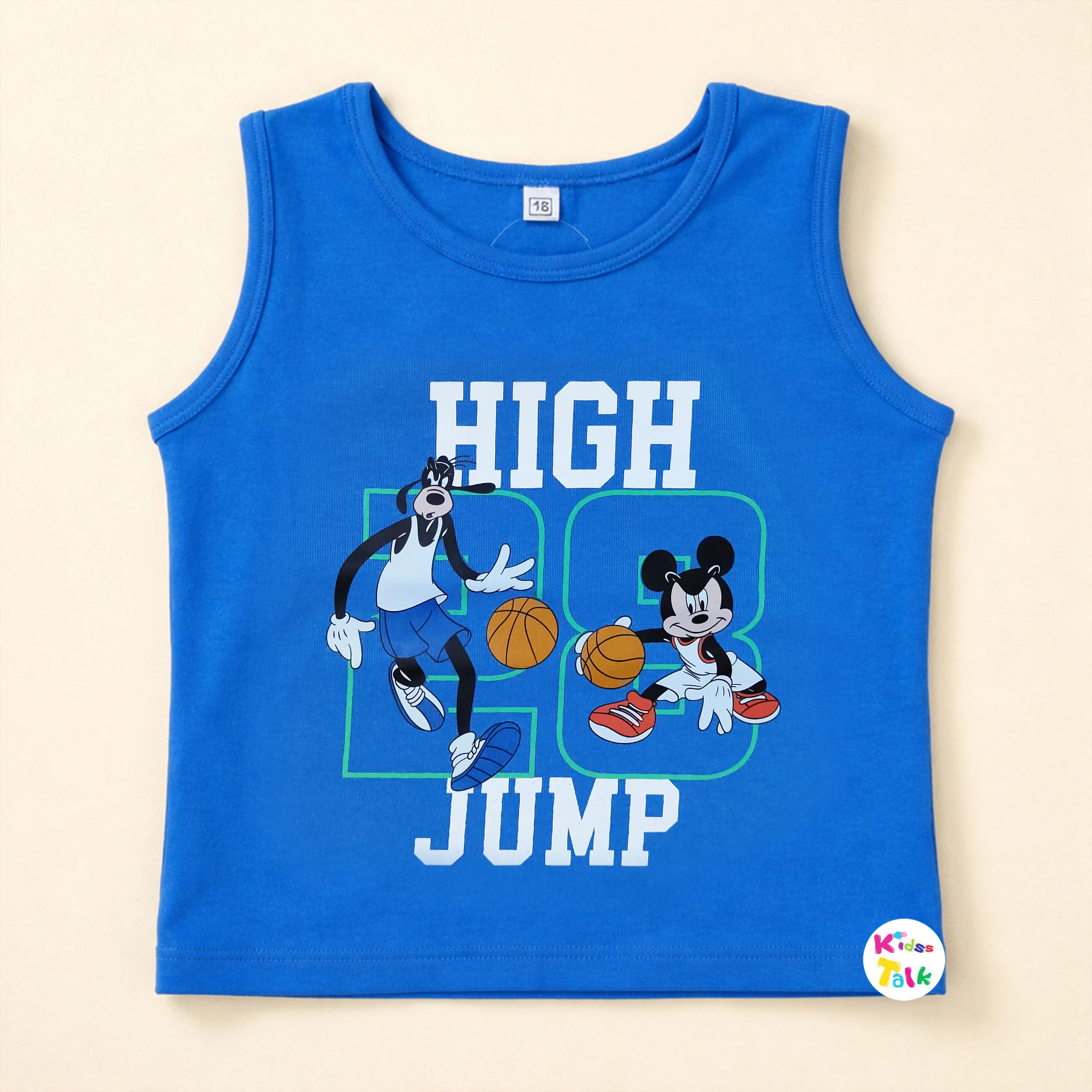 Cotton Knitted Sleeveless Tees With Cute Print - Blue