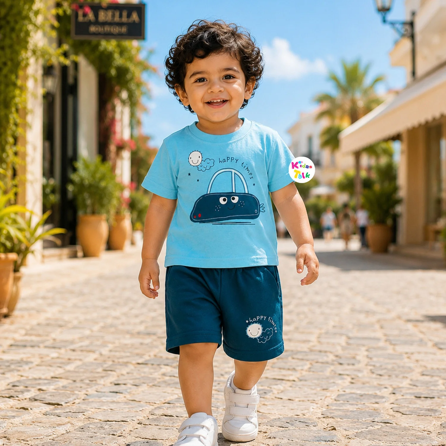 Cotton Half Sleeve T-shirt Set - Ice Blue