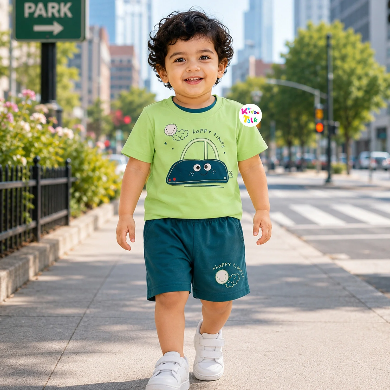 Cotton Half Sleeve T-shirt Set - Pista Green