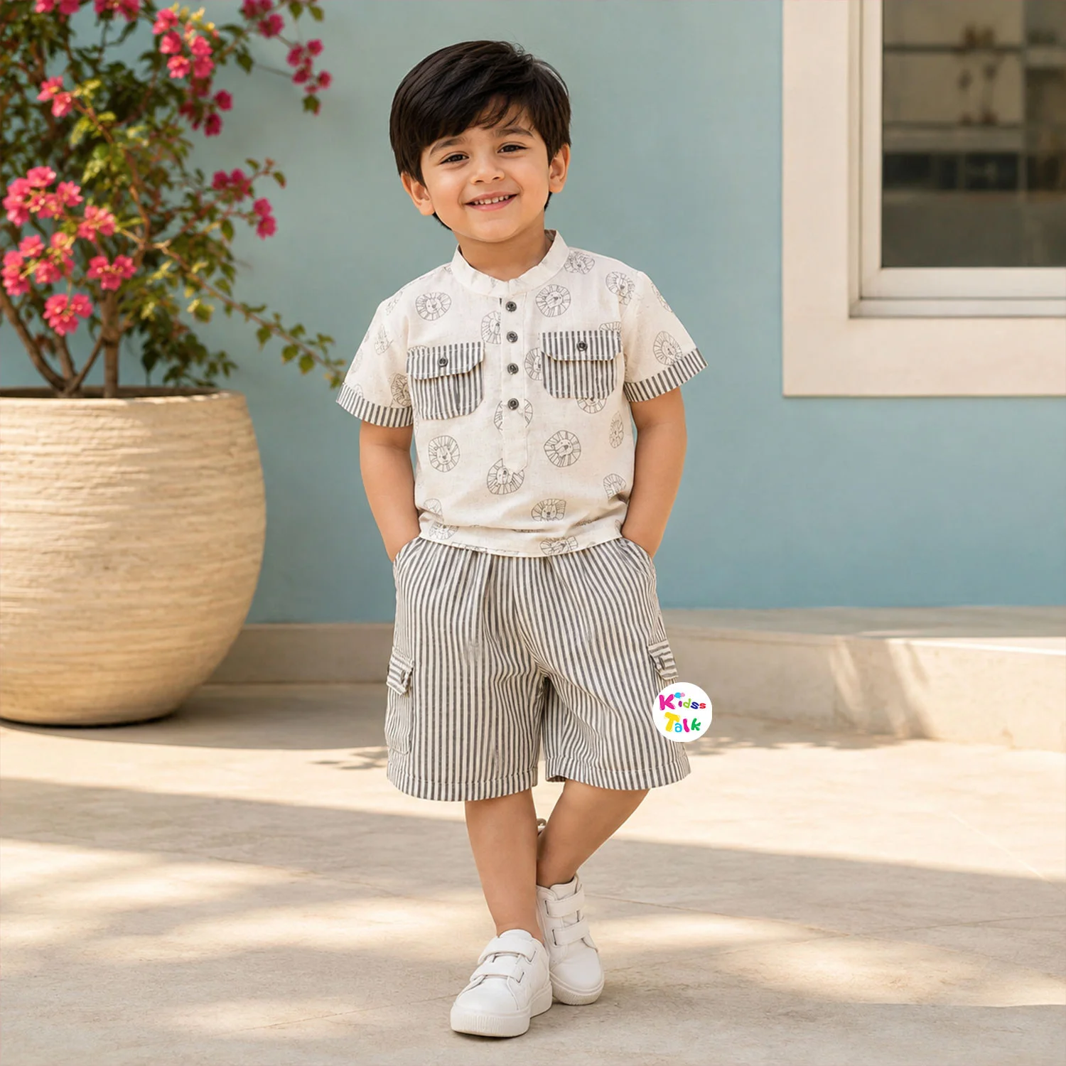 Cotton Half Sleeve Shirt & Half Pant - Grey