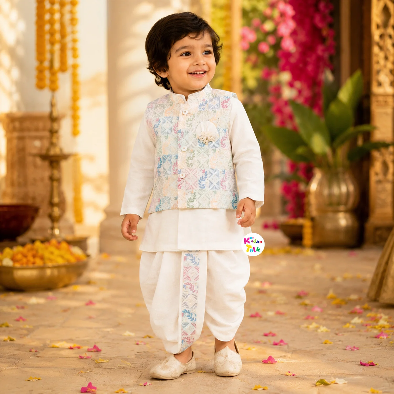 Silk Full Sleeve Jodhpuri Set With Embroidery - Cream