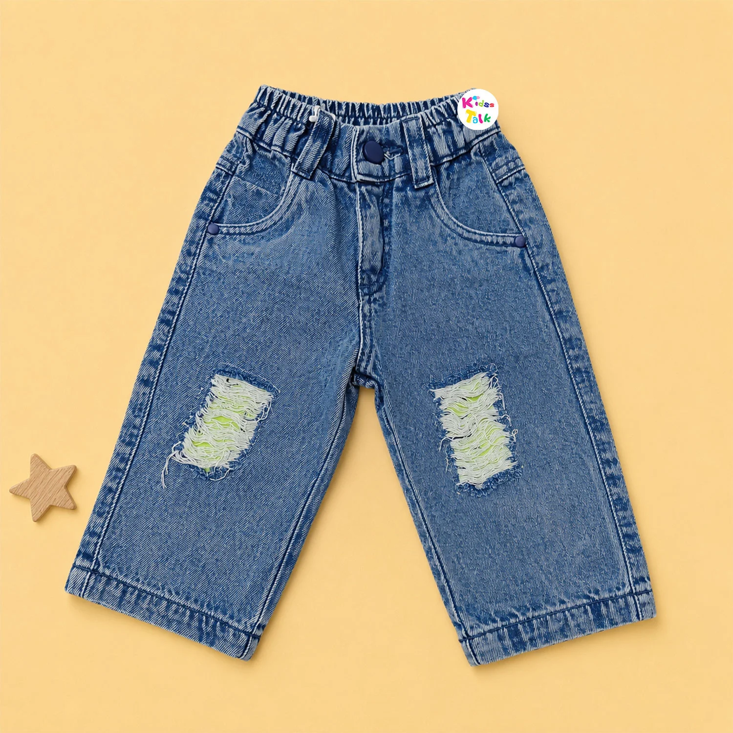 Denim Distressed Full Length Pant - Ice Blue