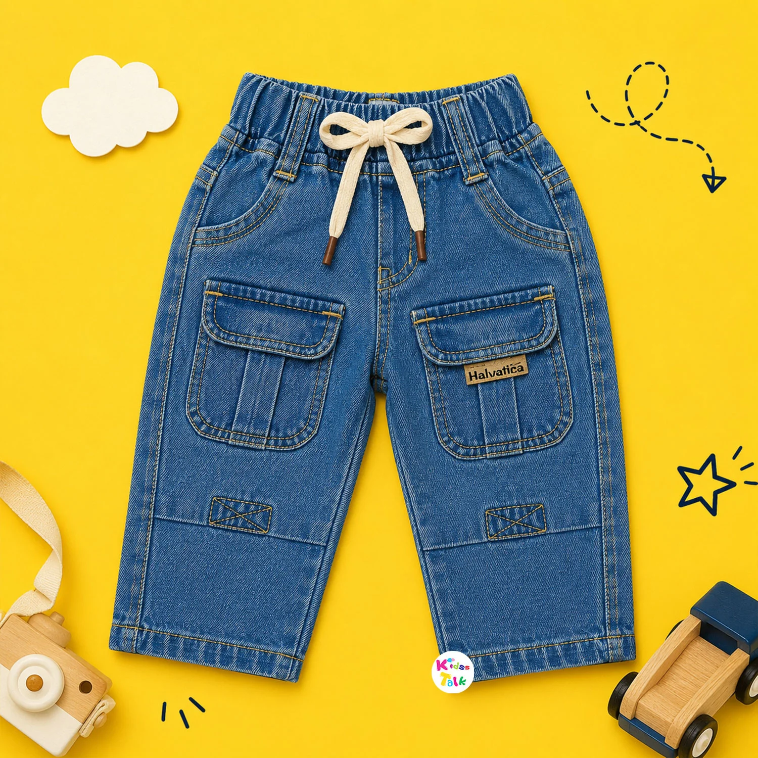 Denim Regular Fit Cargo Full Length Pant - Ice Blue