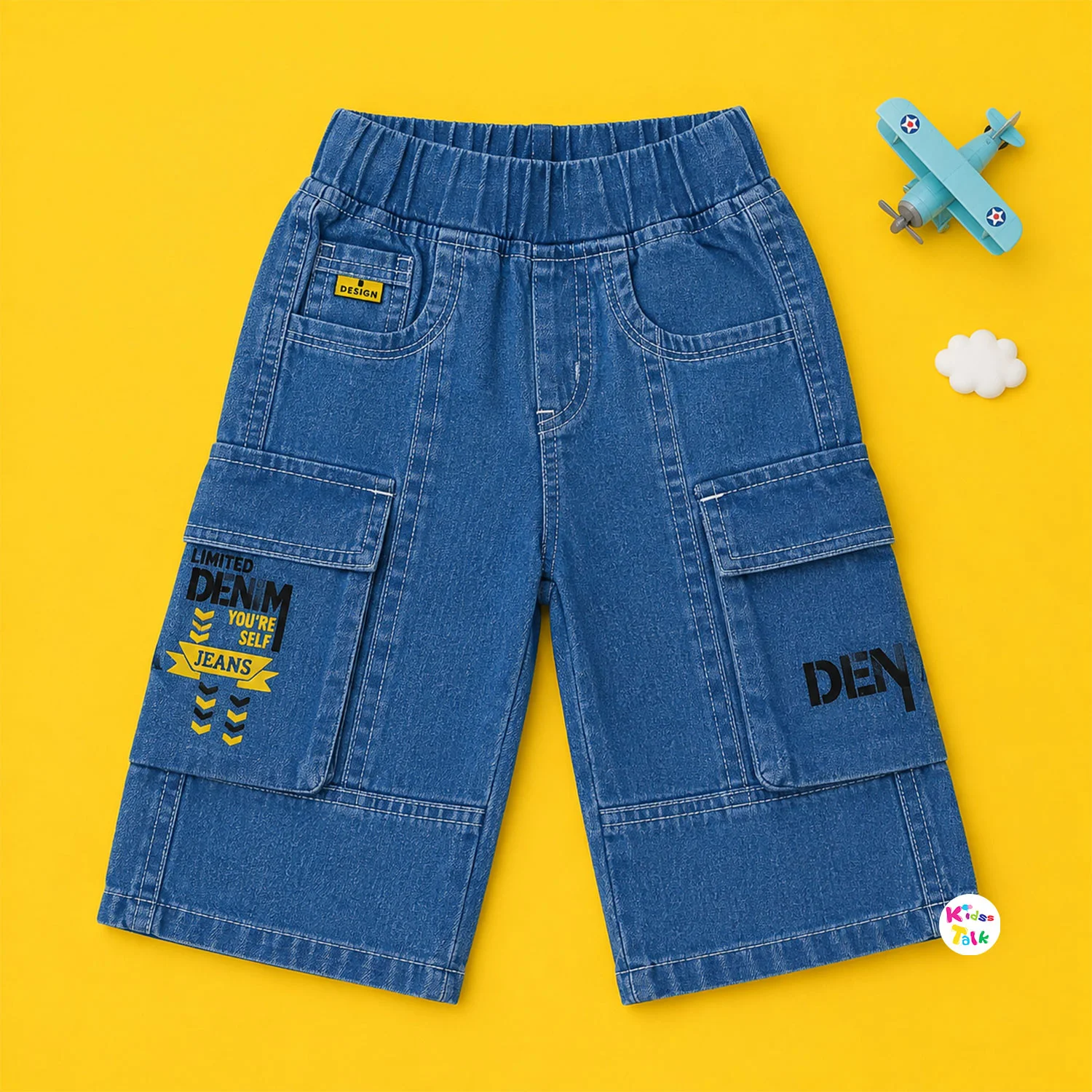 Denim Regular Fit Cargo Full Length Pant - Ice Blue