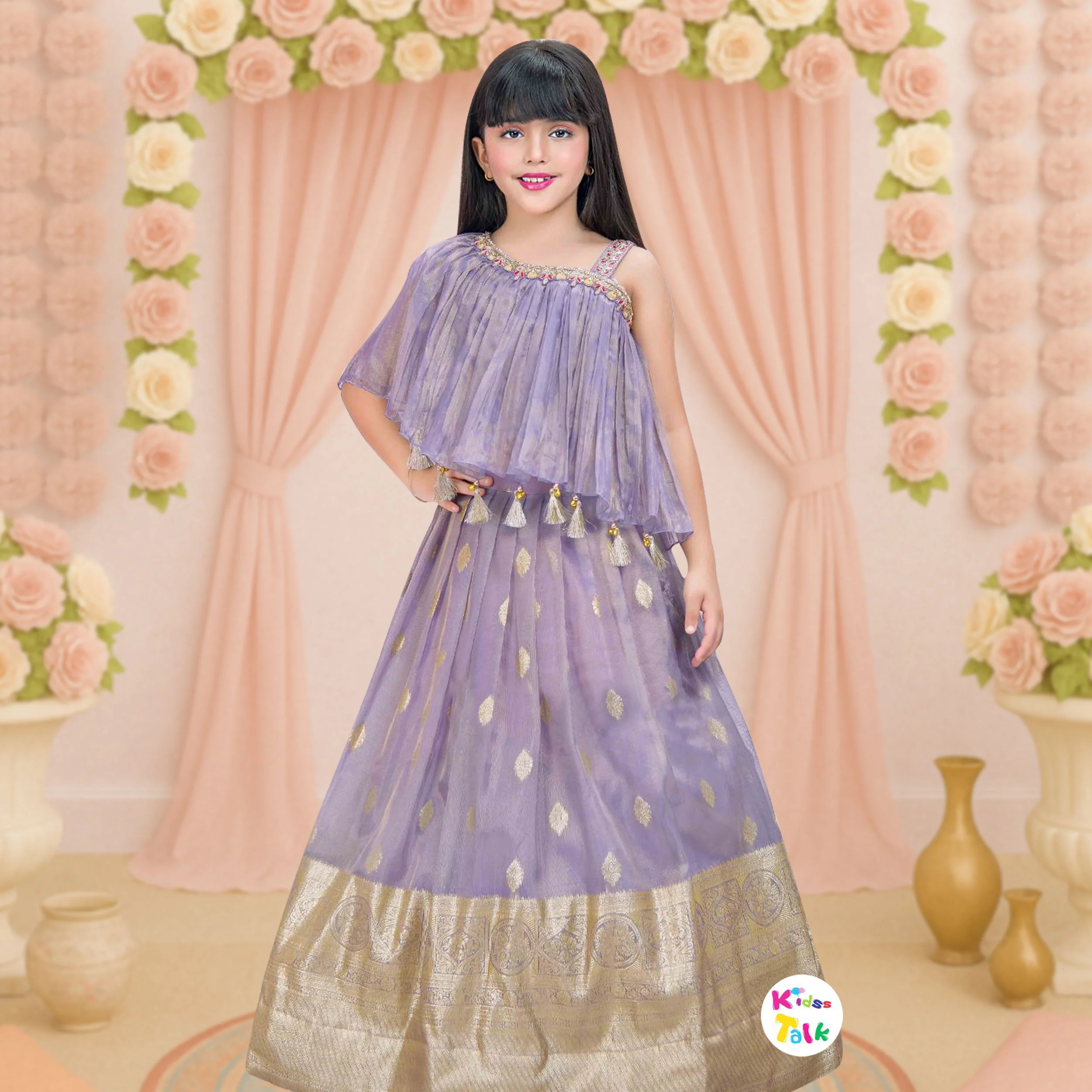 Silk Sleeveless Embroidered Work Choli With Lehenga & Dupatta - Lavender