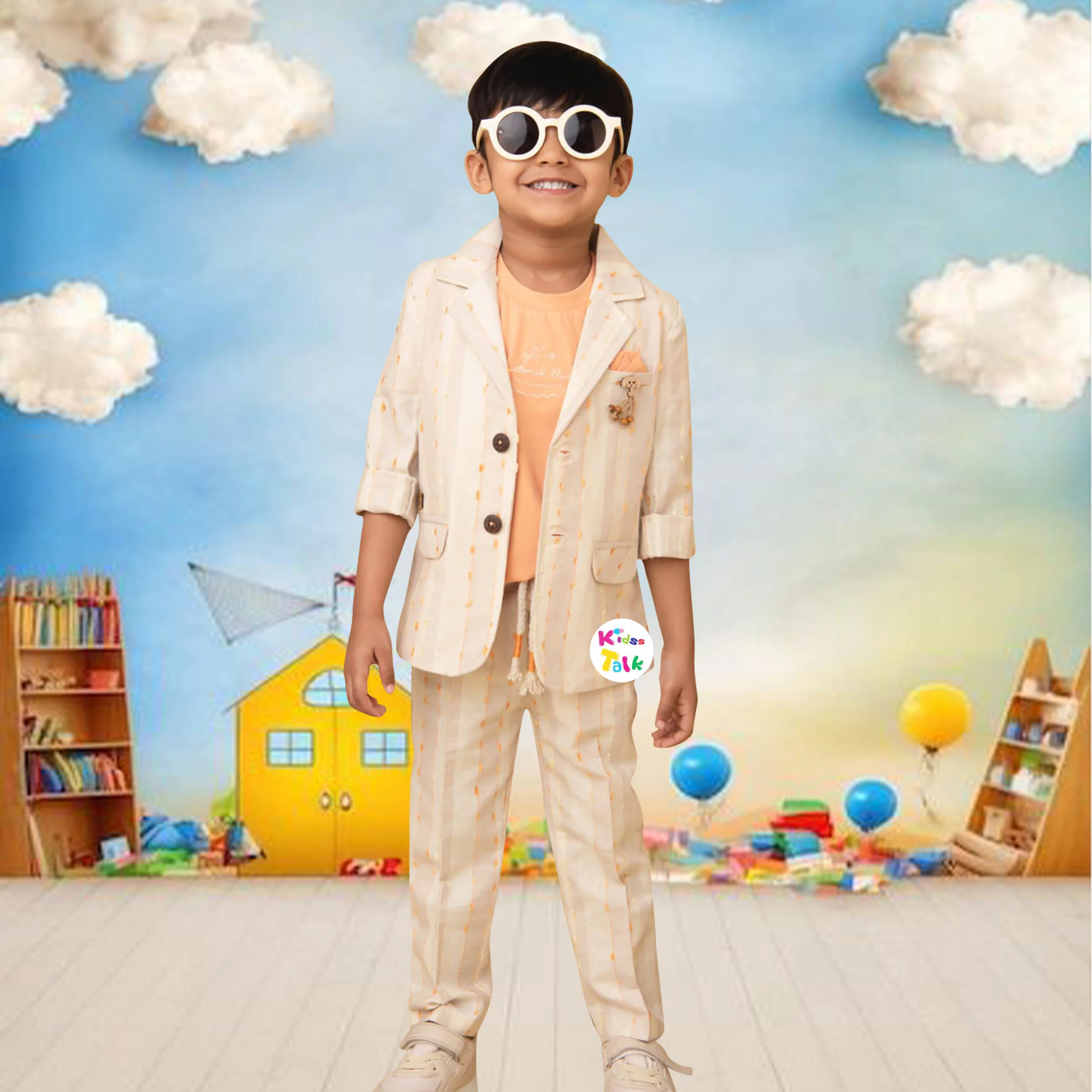 Stylish Full Sleeve Coat With T-shirt & Full Pant - Orange