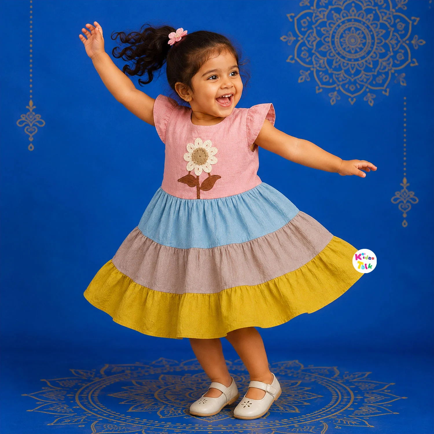 Cute Cotton Half Sleeve Frock With Embroidery - Pink