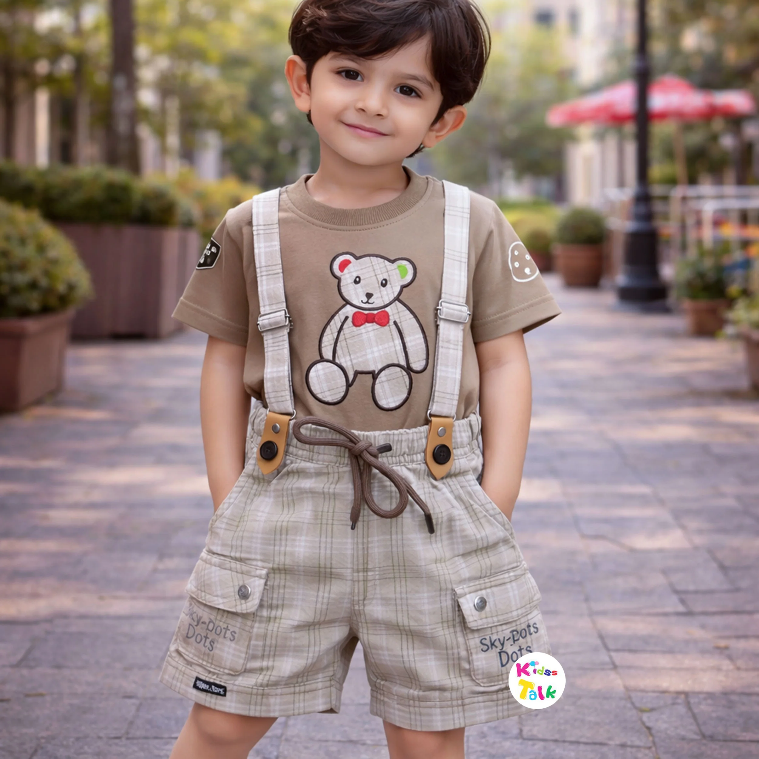 Cotton Half Sleeve T-shirt With Suspender - Brown