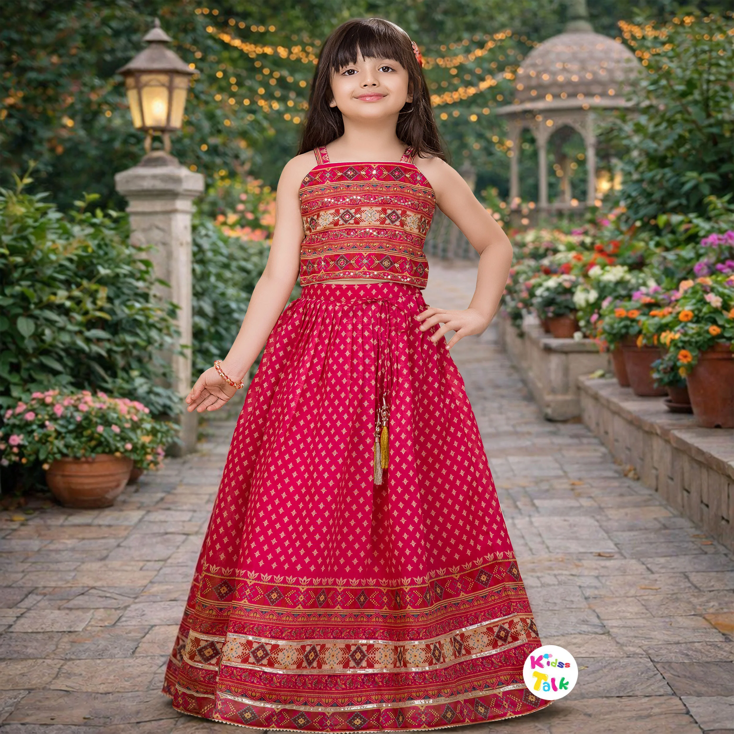 Chiffon Sleeveless Embroidered Work Choli With Lehenga & Dupatta - Pink