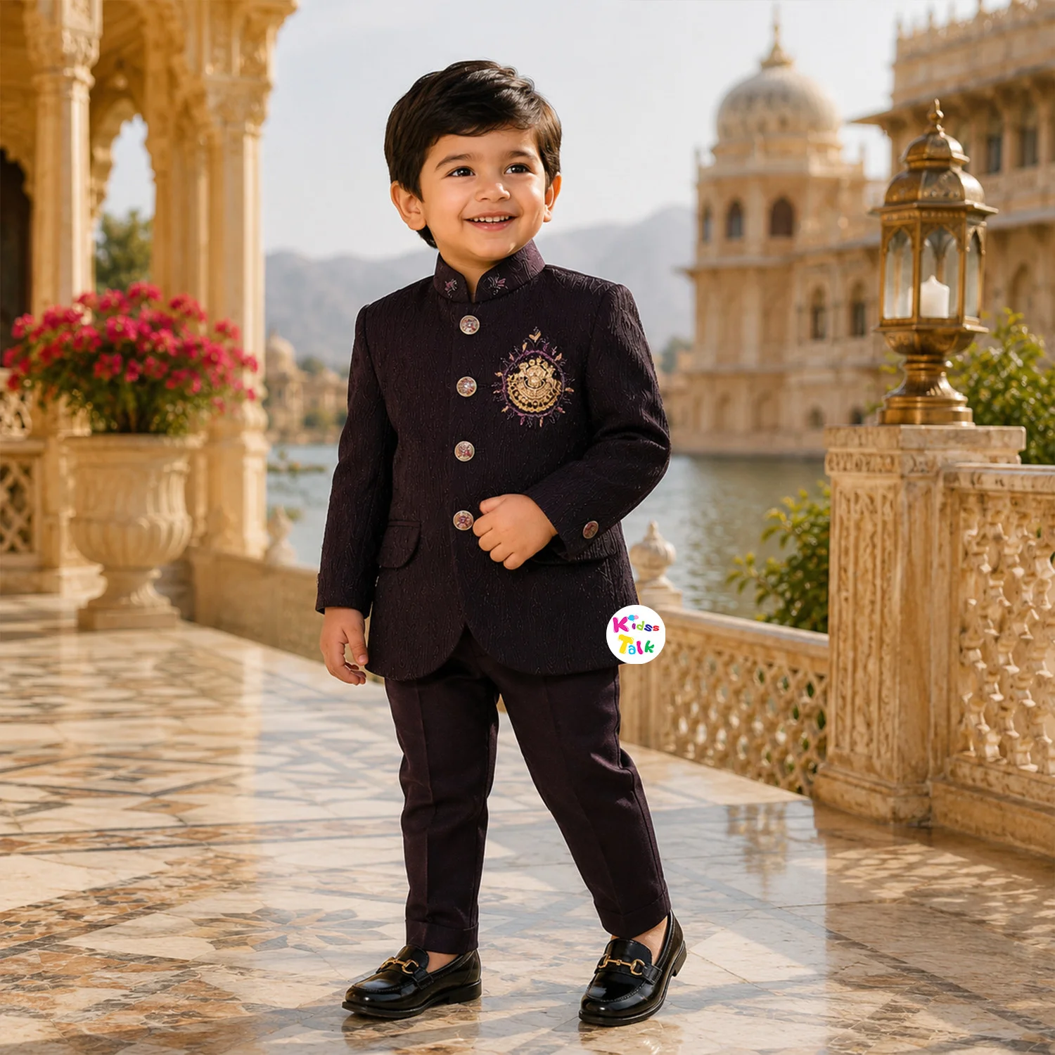 Poly Blend Full Sleeve Sherwani With Broach Work - Wine